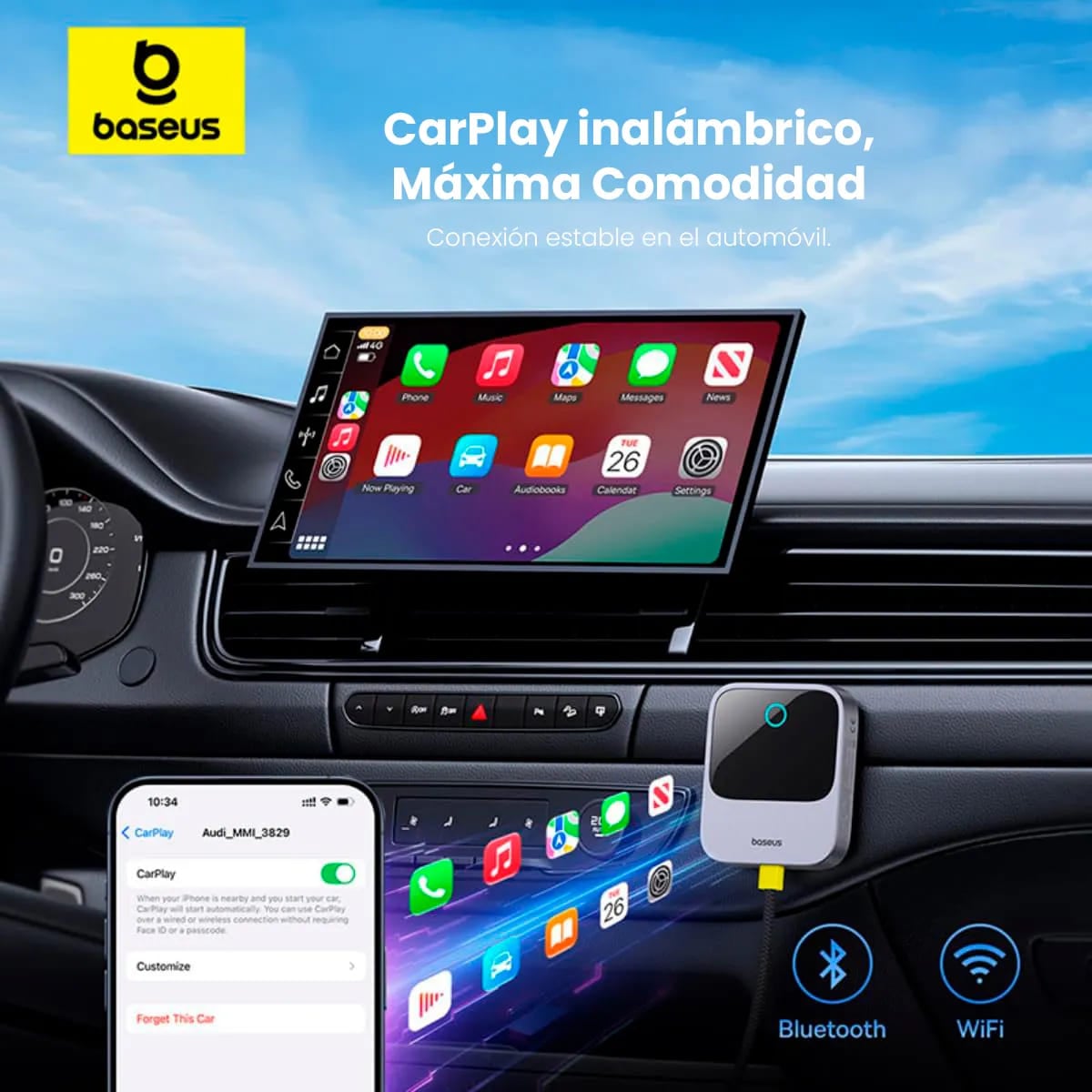 ADAPTADOR WIRELESS CARPLAY BASEUS PRIME TRIP SAFE JOURNEY 5.8GHZ PB5257Z NEGRO - 3