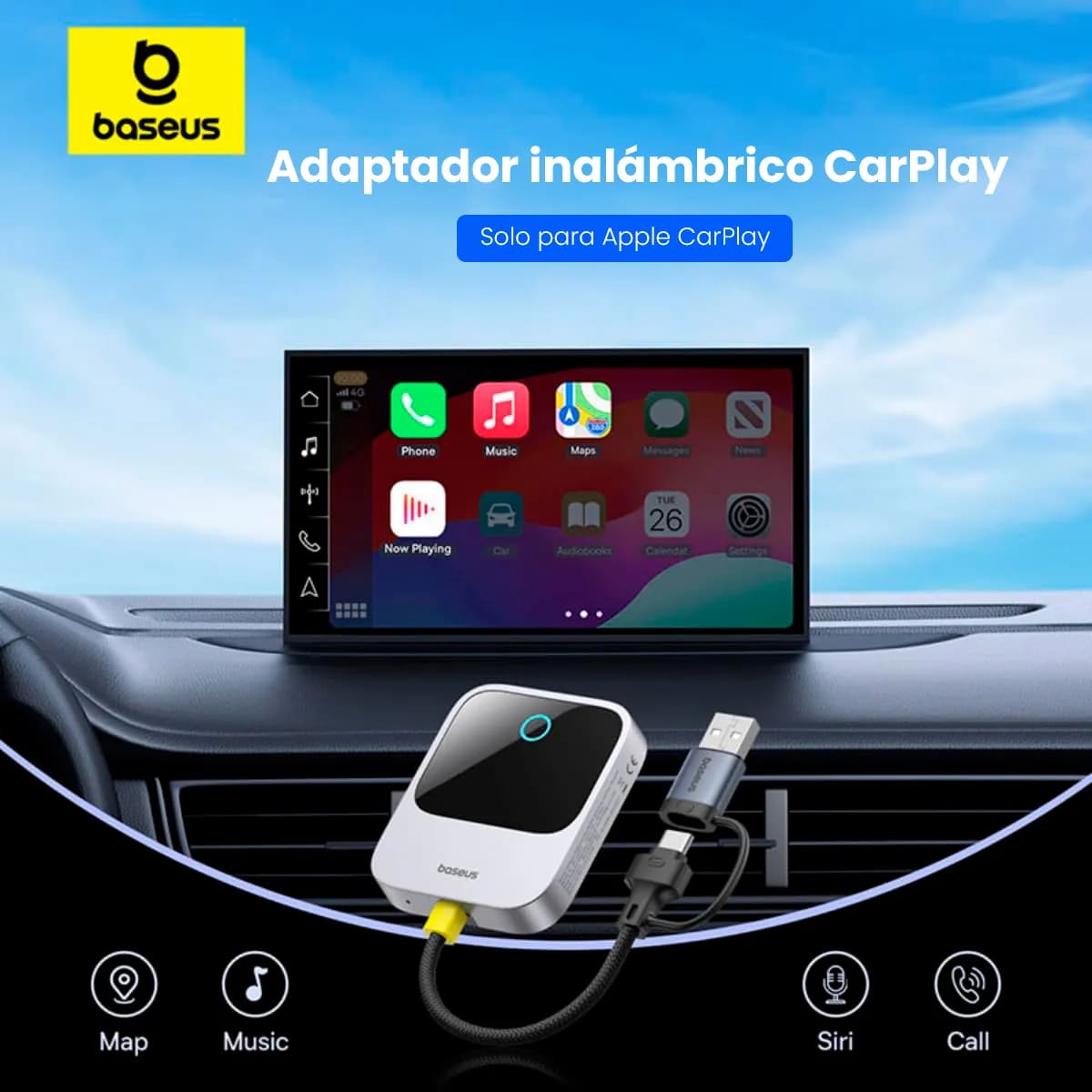 ADAPTADOR WIRELESS CARPLAY BASEUS PRIME TRIP SAFE JOURNEY 5.8GHZ PB5257Z NEGRO - 7