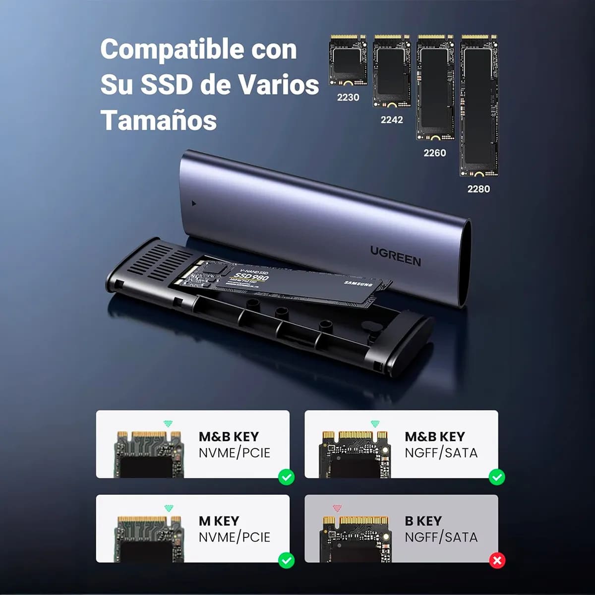 CARCASA SSD M.2 NVME/SATA UGREEN CM767 10 GBPS DISIPACION DE CALOR - 2