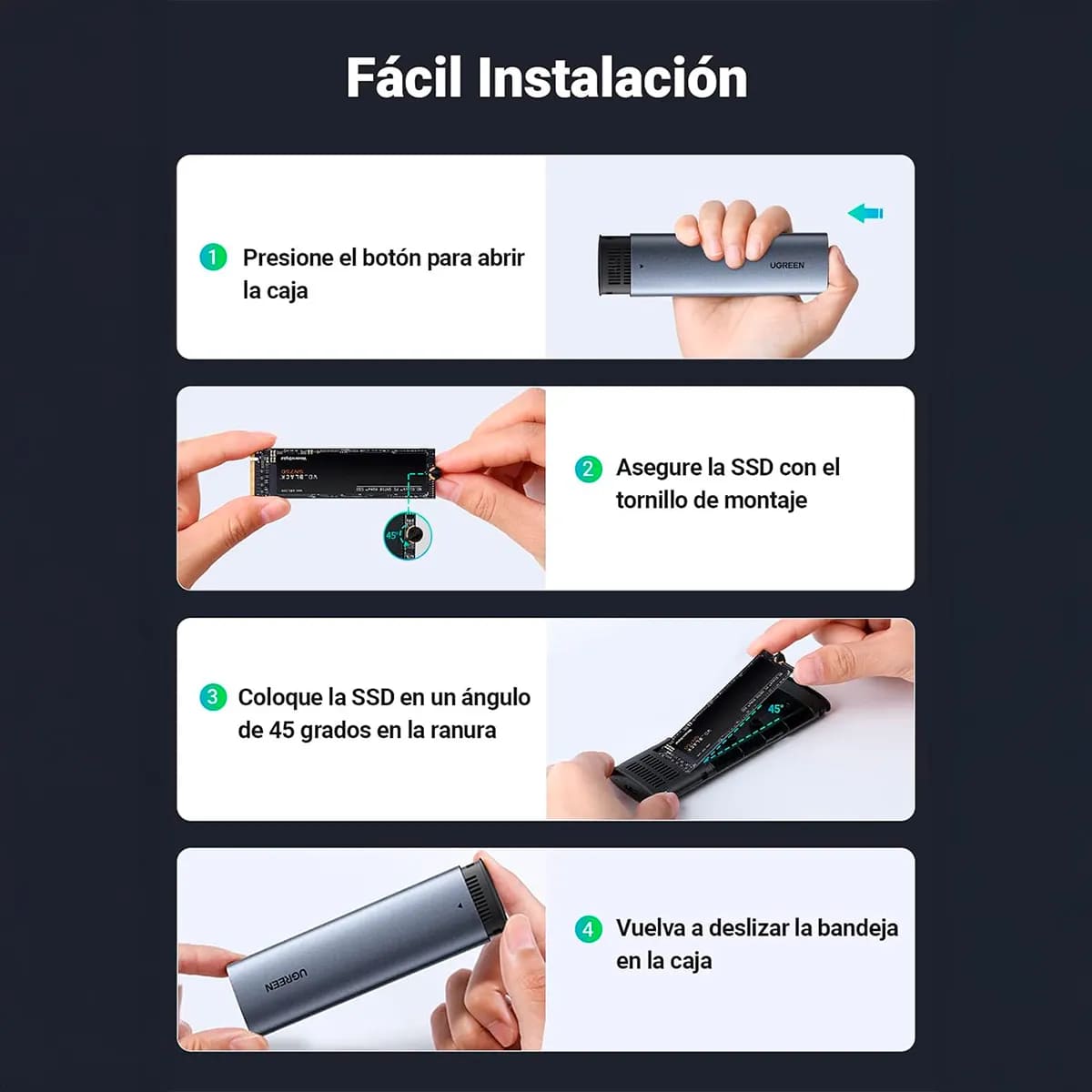 CARCASA SSD M.2 NVME/SATA UGREEN CM767 10 GBPS DISIPACION DE CALOR - 7