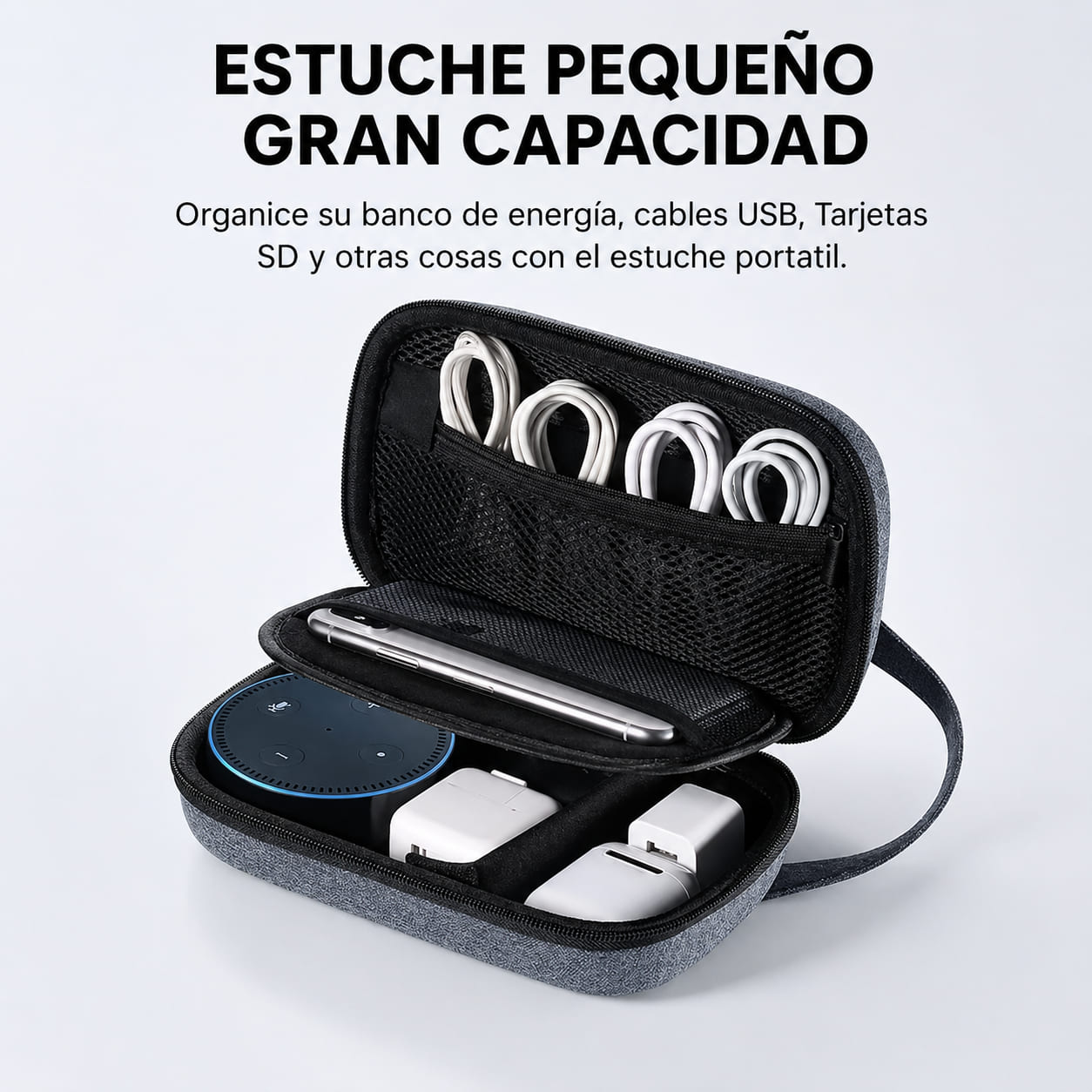 ESTUCHE RIGIDO UGREEN LP152 50903 ORGANIZADOR VIAJE CABLES ACCESORIOS GRIS - 5