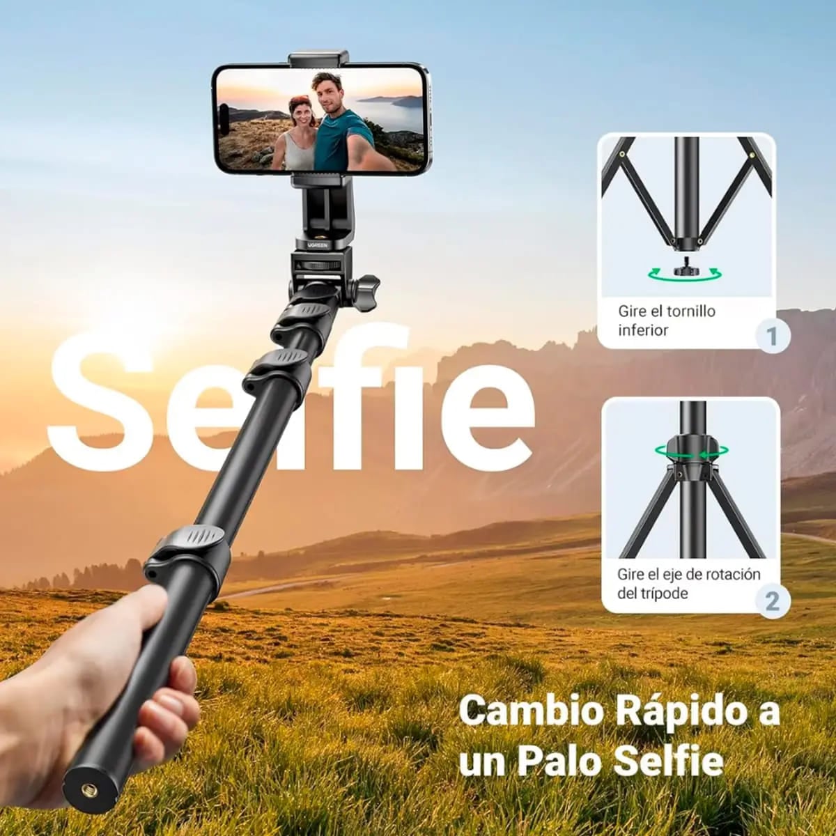 TRIPODE SELFIE STICK UGREEN SOPORTE 2 EN 1 LP680 CONTROL BLUETOOTH 1.8MTS - 5