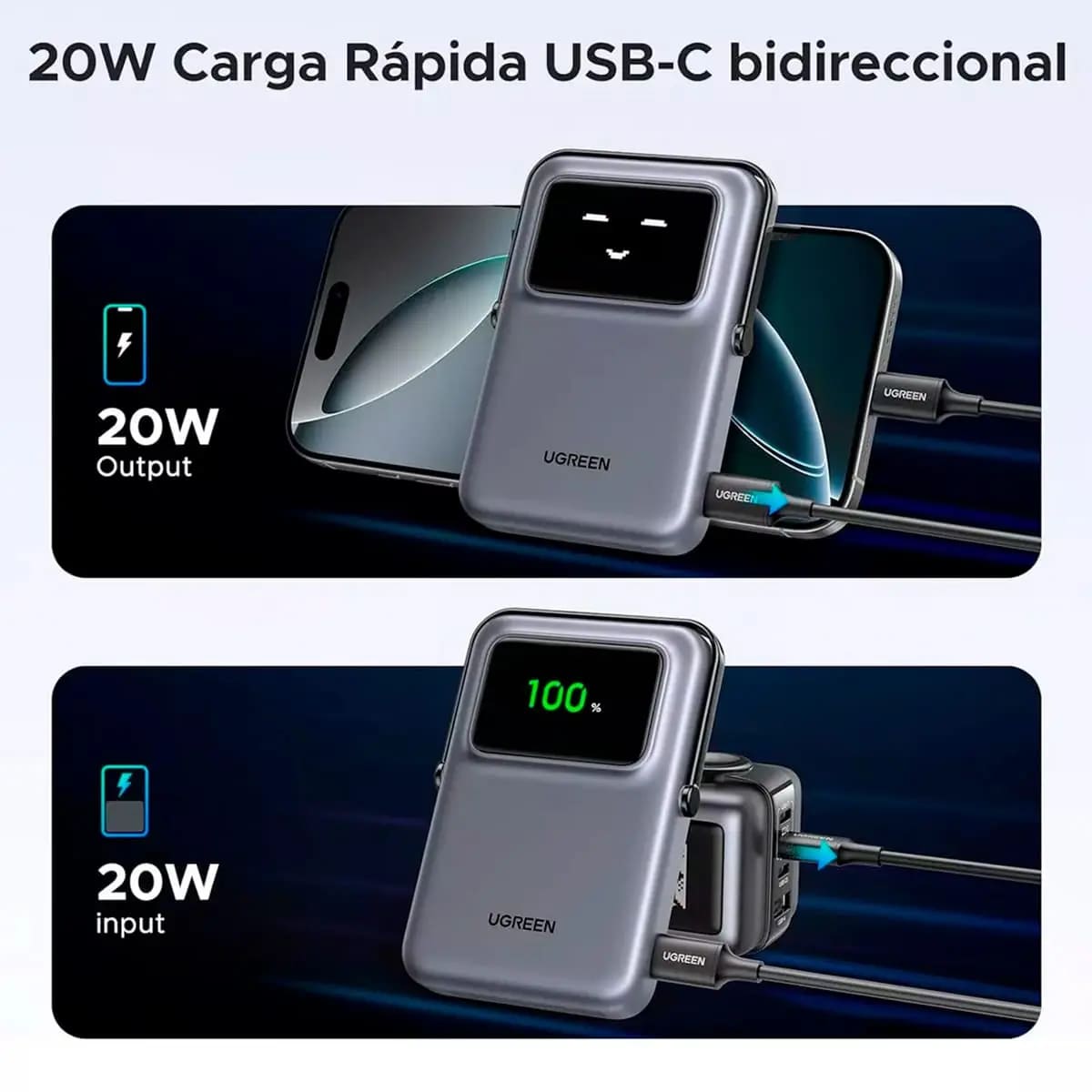 POWER BANK UGREEN PB572 10000MAH 20W MAGNETICO PANTALLA DIGITAL GRIS - 3