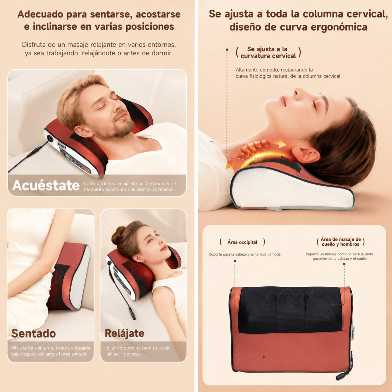 ALMOHADA MASAJEADORA BOMIDI MP1 SHIATSU 3D CALOR INFRARROJO 8 CABEZALES - 3