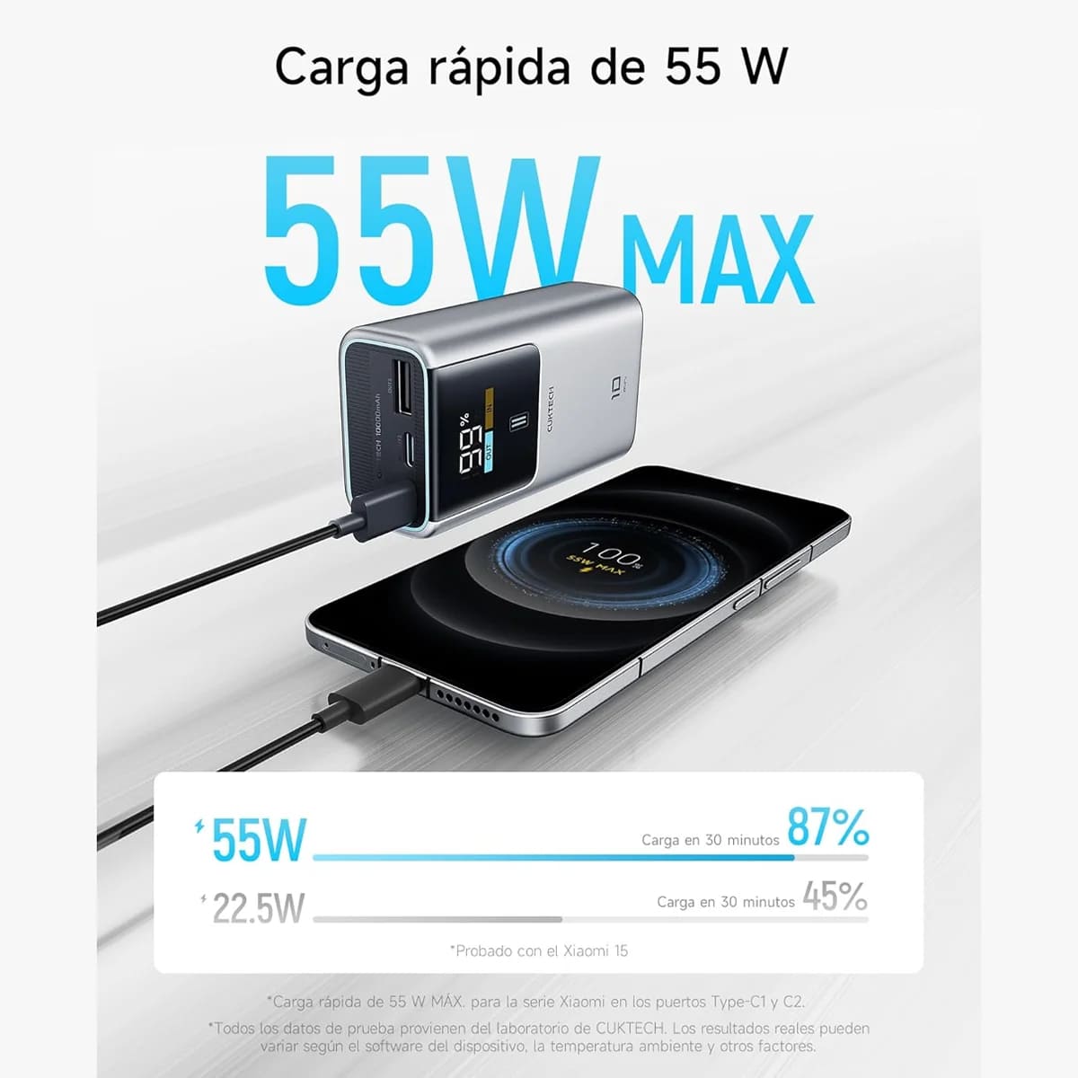 POWER BANK TIPO C CUKTECH 10 MINI 55W 10000 MAH PANTALLA GRIS - 3
