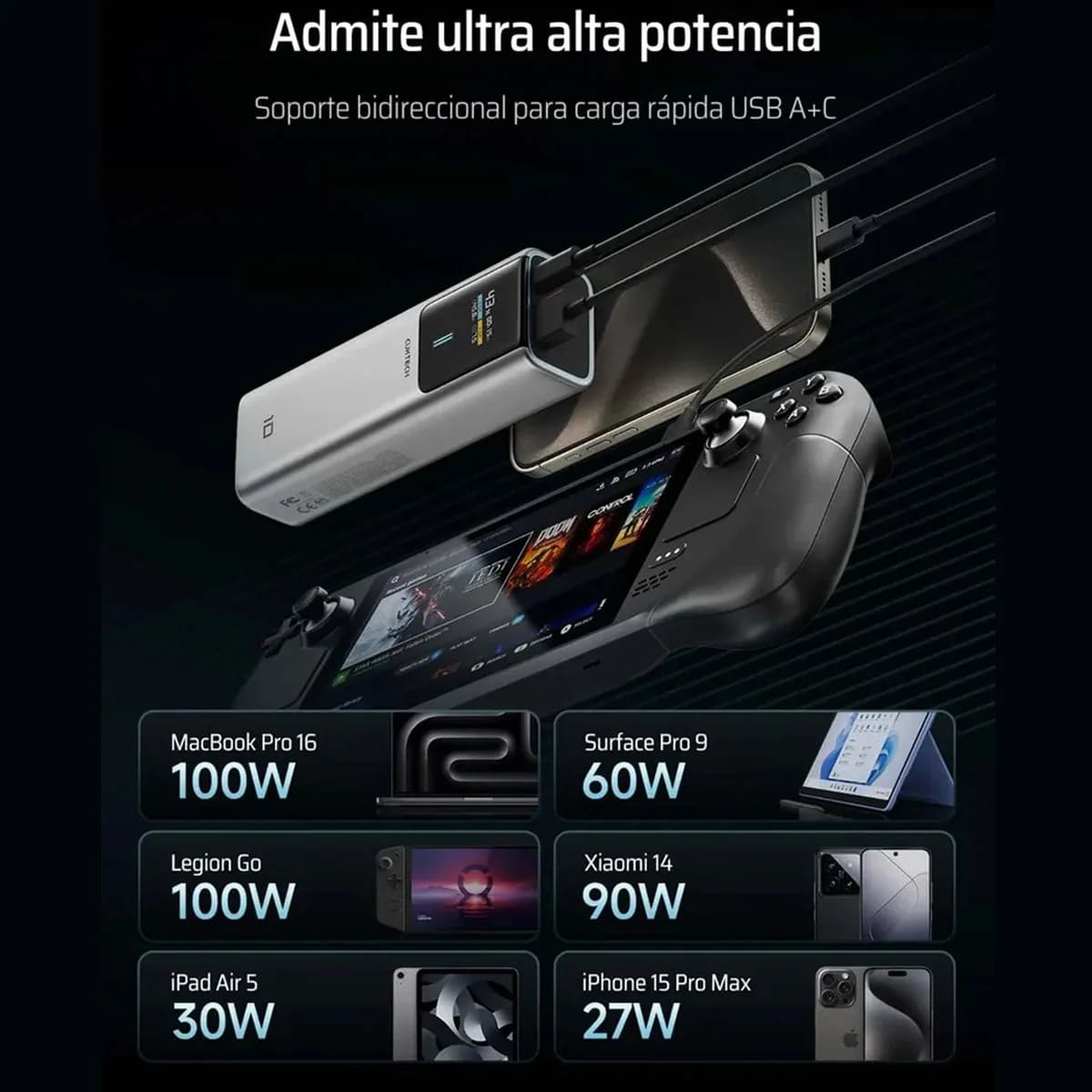 POWER BANK TIPO C CUKTECH 10 PLUS 120W 15000 MAH PARA LAPTOP - 5