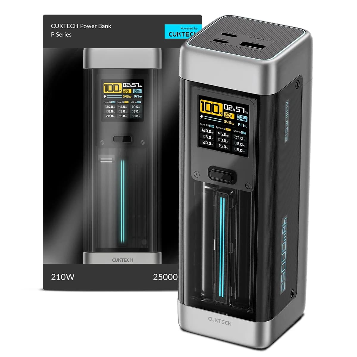 POWER BANK CUKTECH P23 210W 25000 MAH PANTALLA TFT PREMIUM NEGRO - 1
