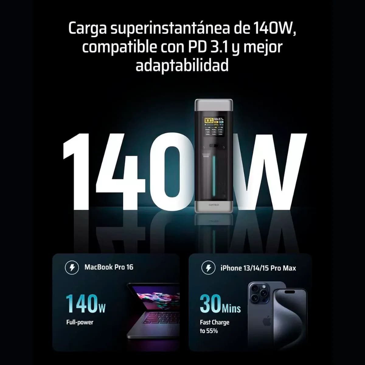 POWER BANK CUKTECH P23 210W 25000 MAH PANTALLA TFT PREMIUM NEGRO - 3