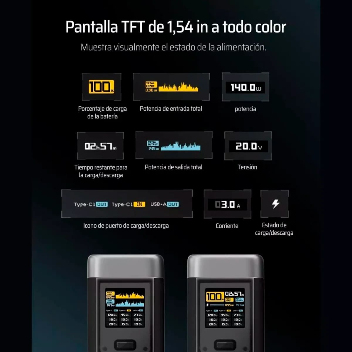 POWER BANK CUKTECH P23 210W 25000 MAH PANTALLA TFT PREMIUM NEGRO - 7