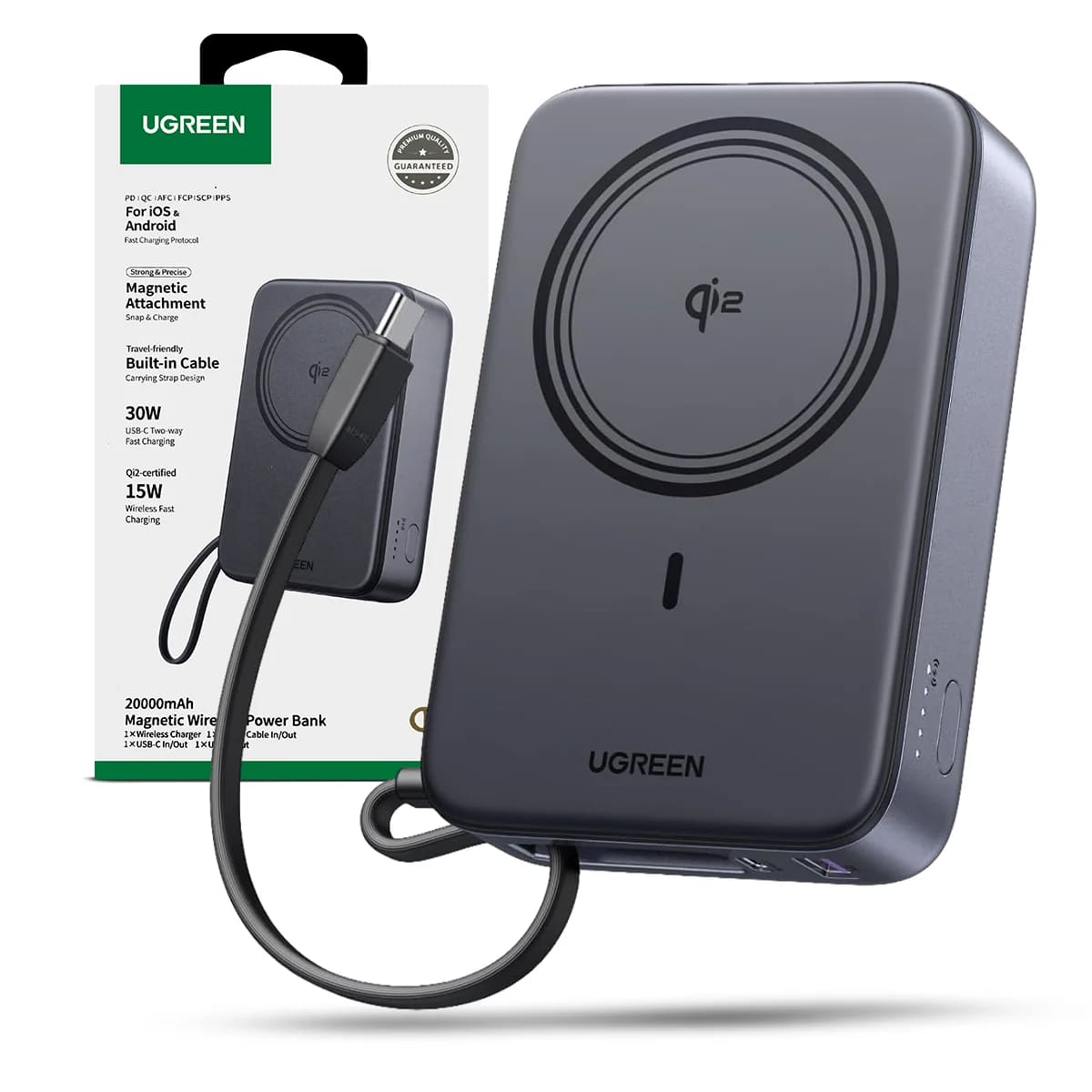 POWER BANK MAGNETICO UGREEN PB567 QI2 20000 MAH 30W CABLE INTEGRADO - 1