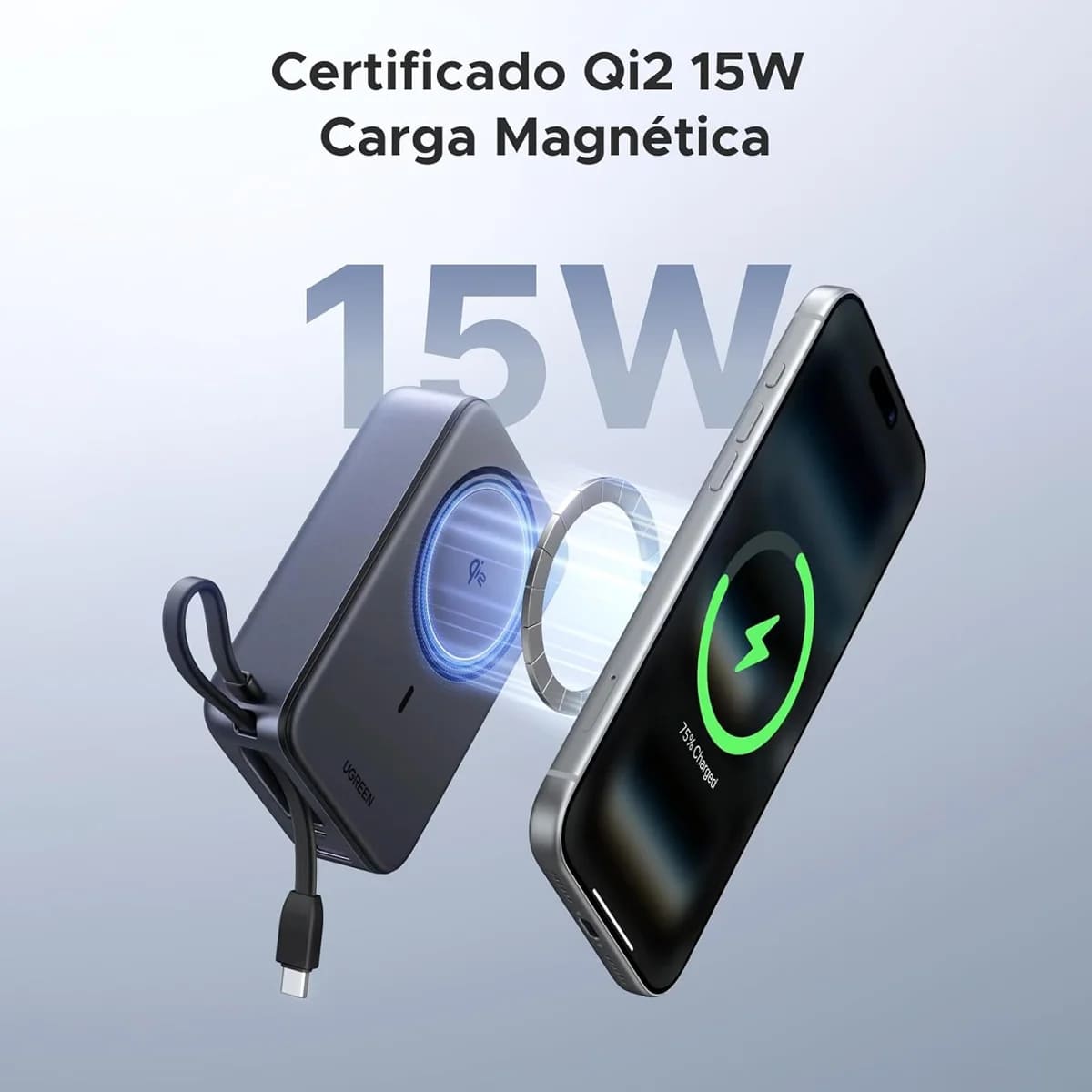 POWER BANK MAGNETICO UGREEN PB567 QI2 20000 MAH 30W CABLE INTEGRADO - 2