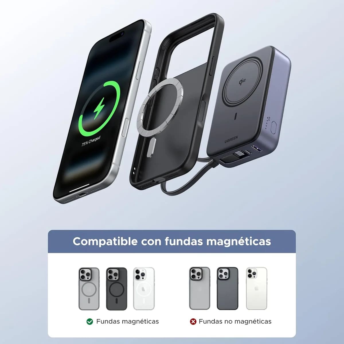 POWER BANK MAGNETICO UGREEN PB567 QI2 20000 MAH 30W CABLE INTEGRADO - 7
