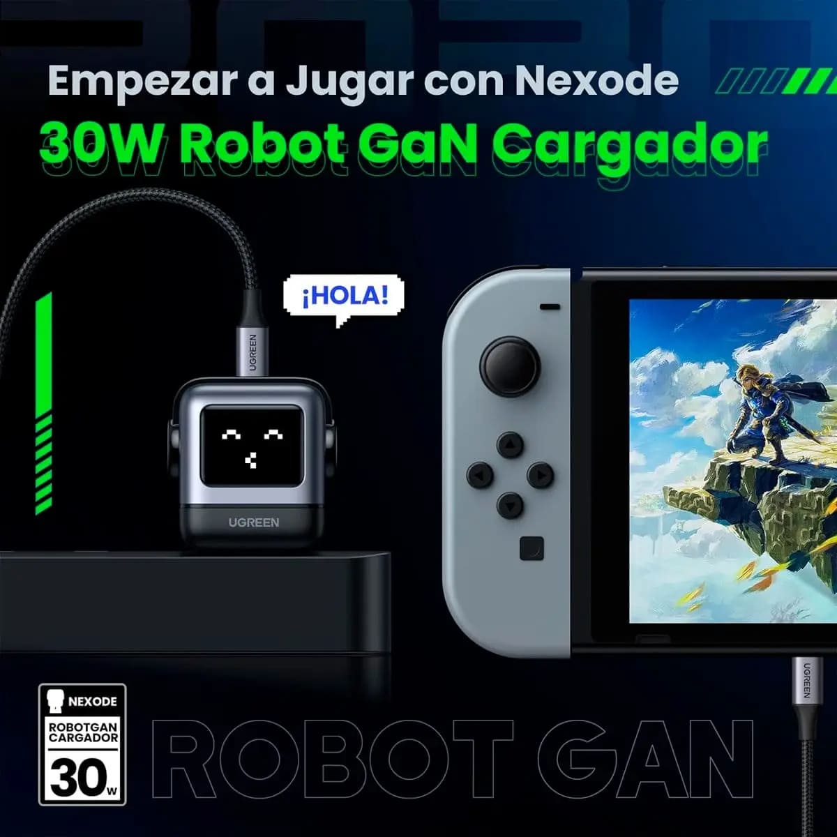 CARGADOR UGREEN CD359 30W ROBOT GAN TIPO C NEXODE GRIS - 6