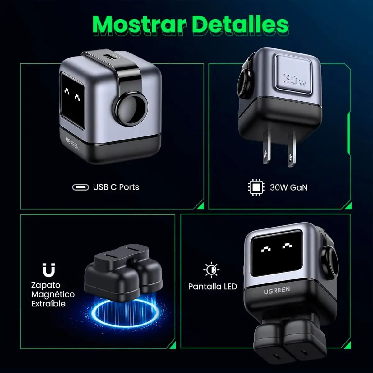 CARGADOR UGREEN CD359 30W ROBOT GAN TIPO C NEXODE GRIS - 8