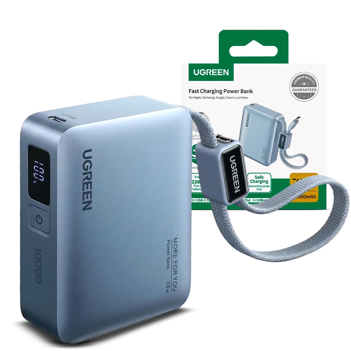 MINI POWER BANK UGREEN PB584 33W 10000 MAH PANTALLA CON CABLE TIPO C CELESTE - 1