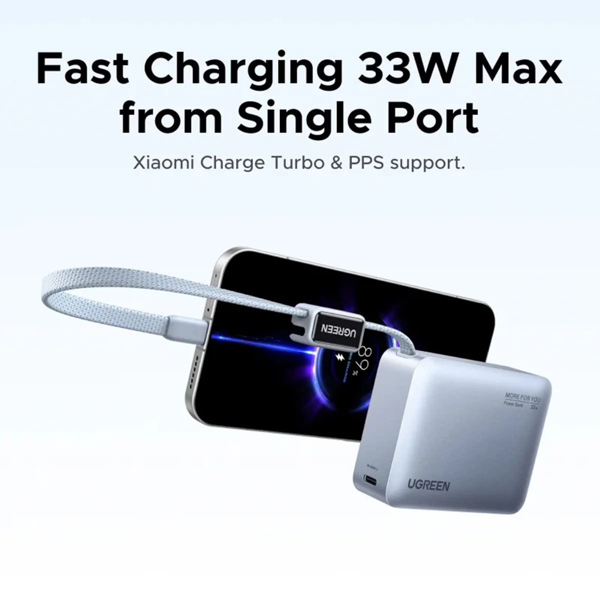 MINI POWER BANK UGREEN PB584 33W 10000 MAH PANTALLA CON CABLE TIPO C CELESTE - 5