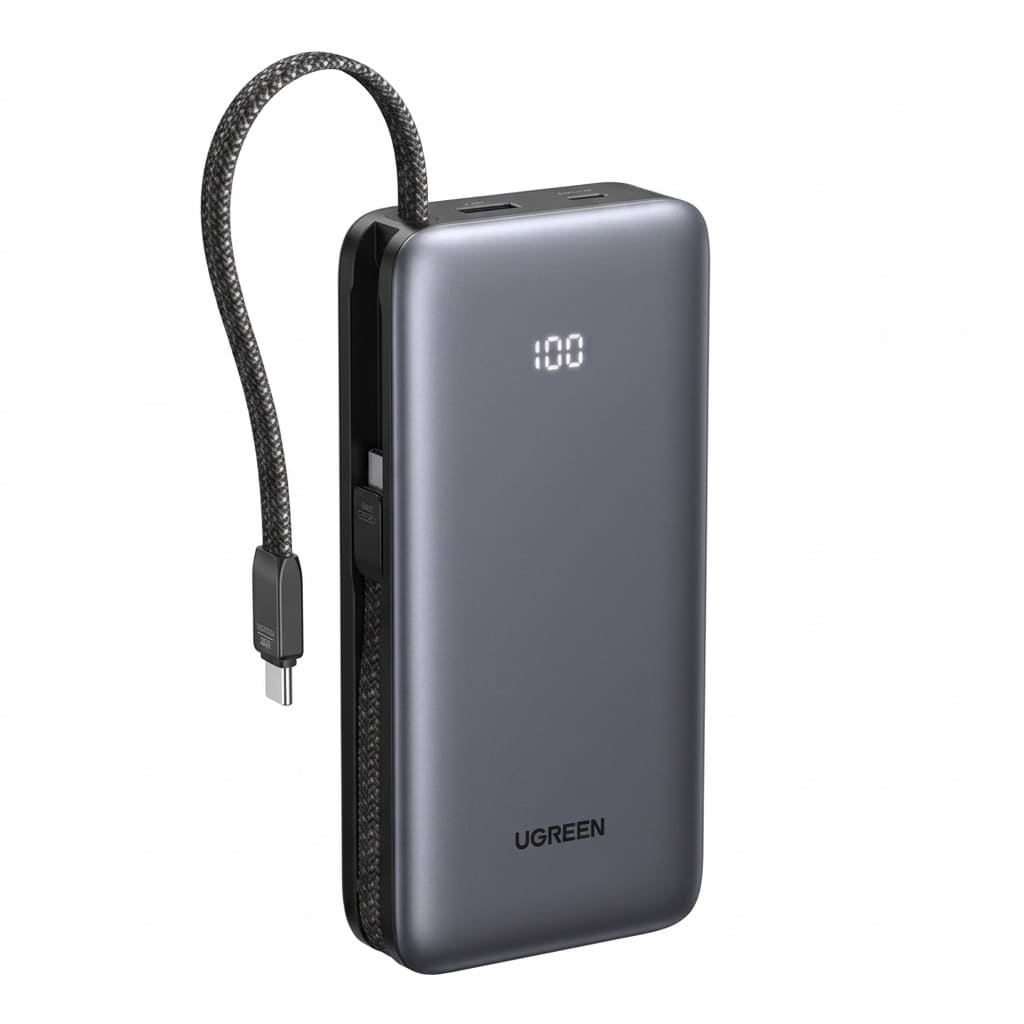 POWER BANK UGREEN PB528 20000MAH 30W PD CON 2 CABLES USB-C INTEGRADOS GRIS - 2