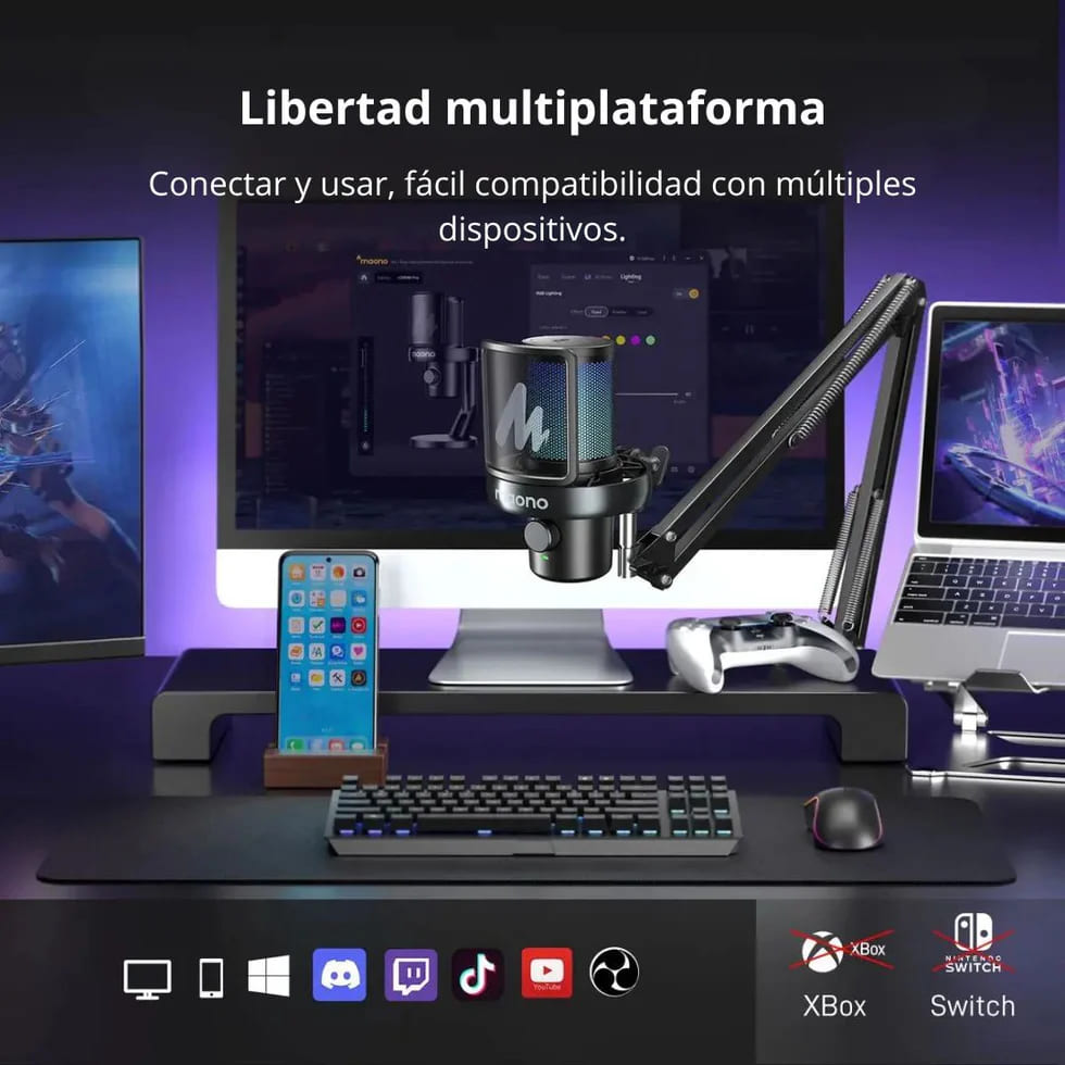 MICRÓFONO GAMER INALÁMBRICO MAONO DM40 PRO RGB USB-C CON BRAZO Y REDUCCIÓN DE RUIDO - 5