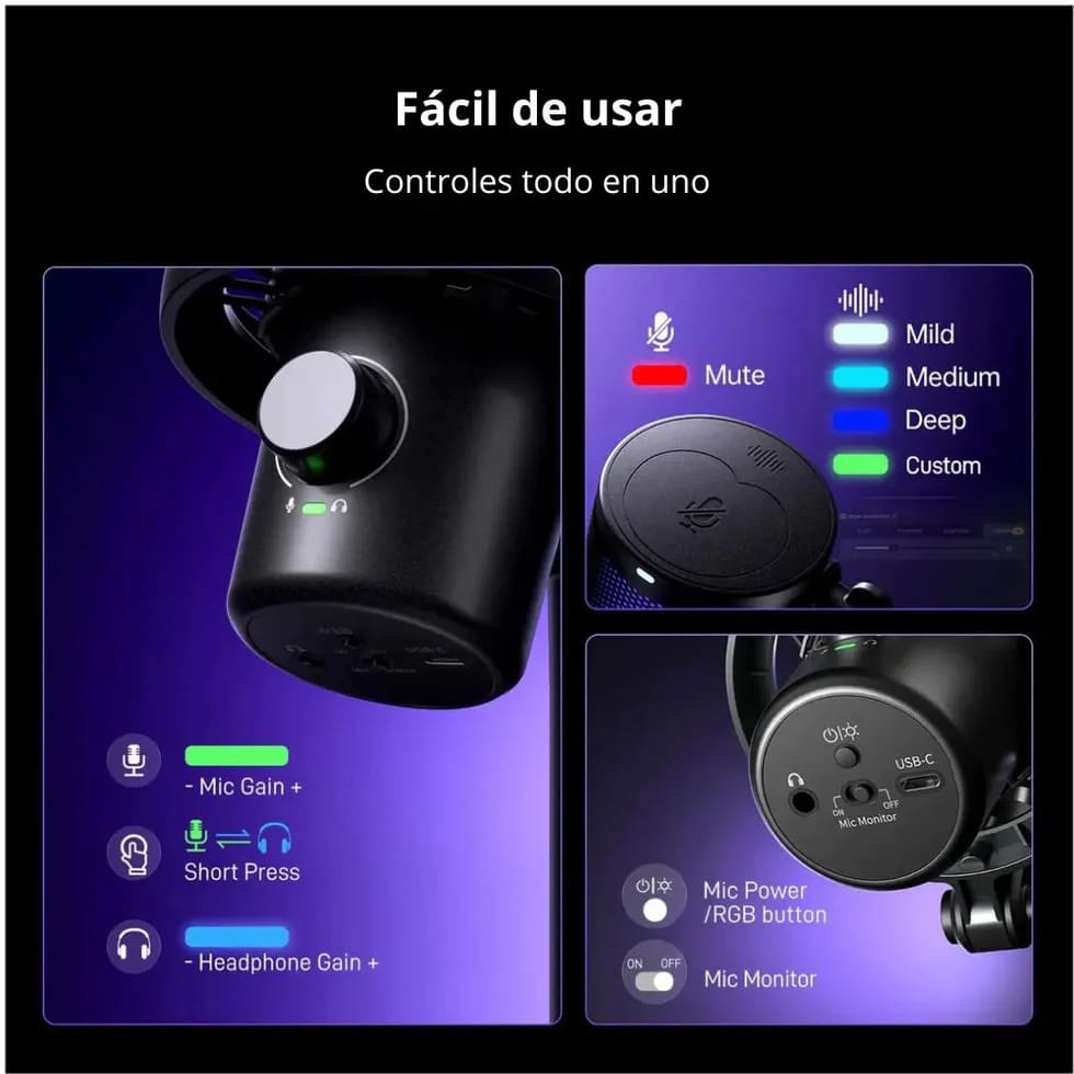 MICRÓFONO GAMER INALÁMBRICO MAONO DM40 PRO RGB USB-C CON BRAZO Y REDUCCIÓN DE RUIDO - 6