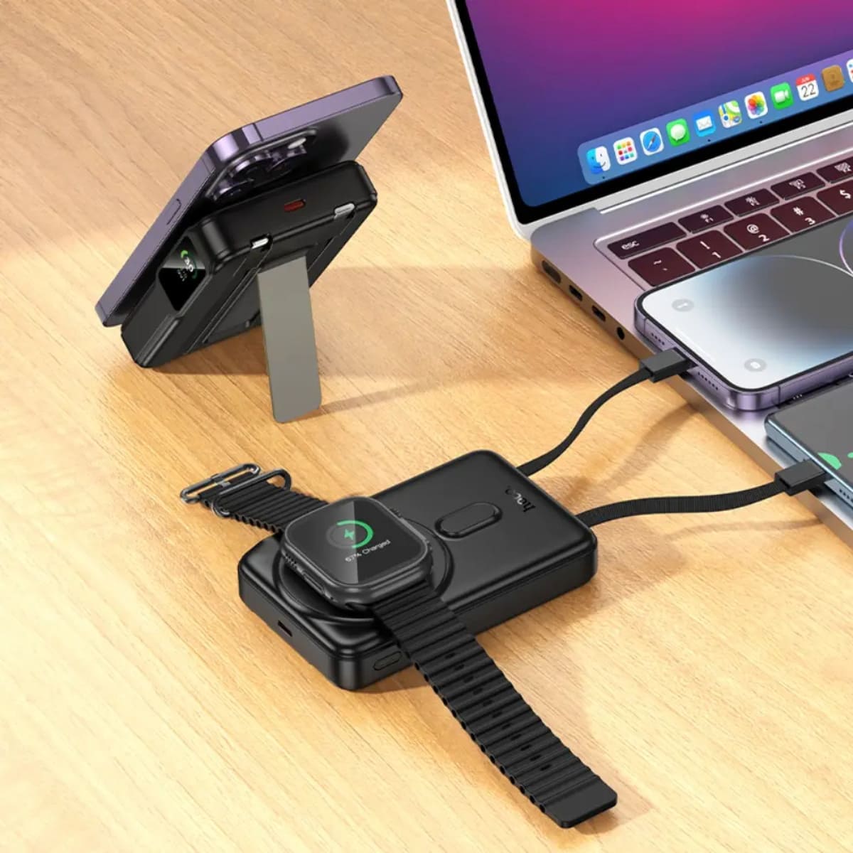 POWER BANK CARGADOR INALÁMBRICO MAGNÉTICO HOCO Q48 10000 MAH CON CABLES INTEGRADOS - 2