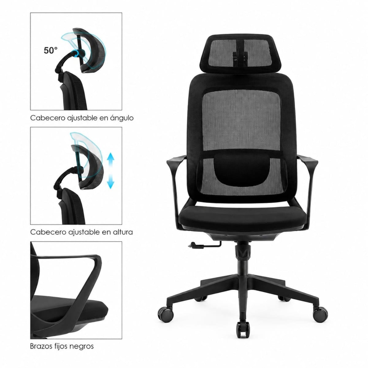 SILLA OFICINA HAVEN M7C ERGONOMICA MESH LUMBAR AJUSTABLE NEGRO - 4