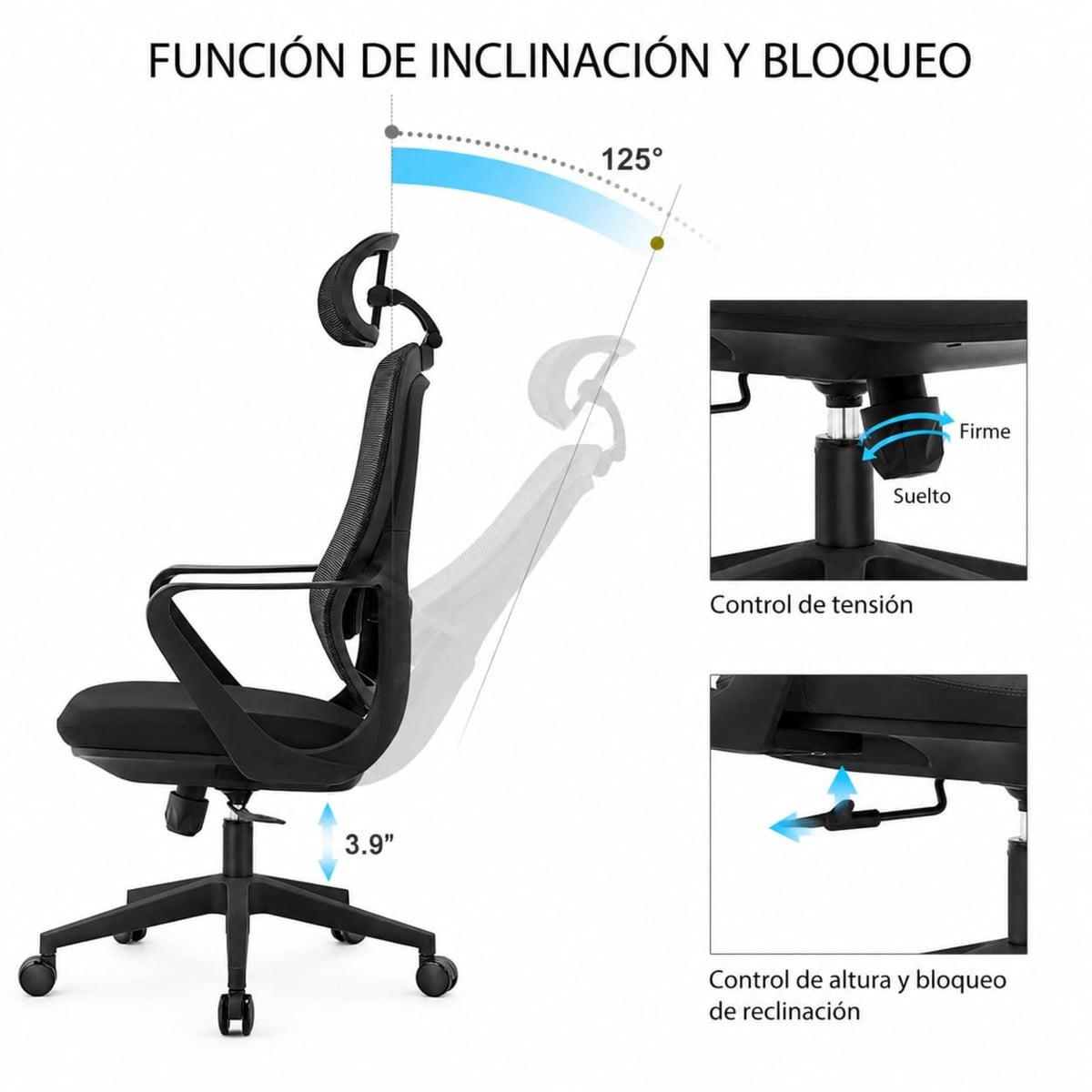 SILLA OFICINA HAVEN M7C ERGONOMICA MESH LUMBAR AJUSTABLE NEGRO - 5
