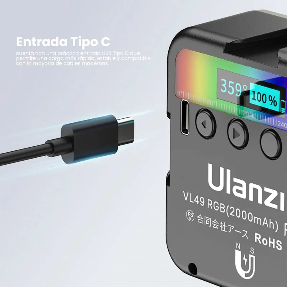 LUZ LED ULANZI VL49 RGB RECARGABLE PARA FOTOGRAFÍA Y STREAMING - 8