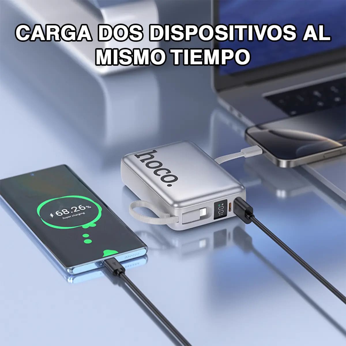 POWER BANK HOCO Q39 EMINENTE 20000MAH 22.5W PD20W CON CABLE INTEGRADO NEGRO - 4