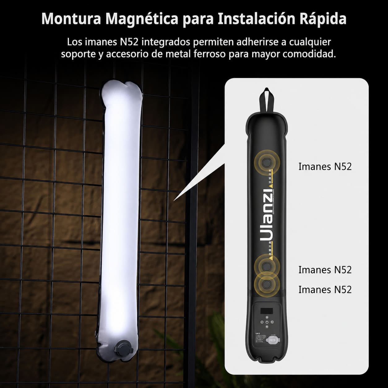 ULANZI UA12 TUBO DE LUZ INFLABLE BICOLOR 12W LED 2700K-6500K CRI95 NEGRO - 5