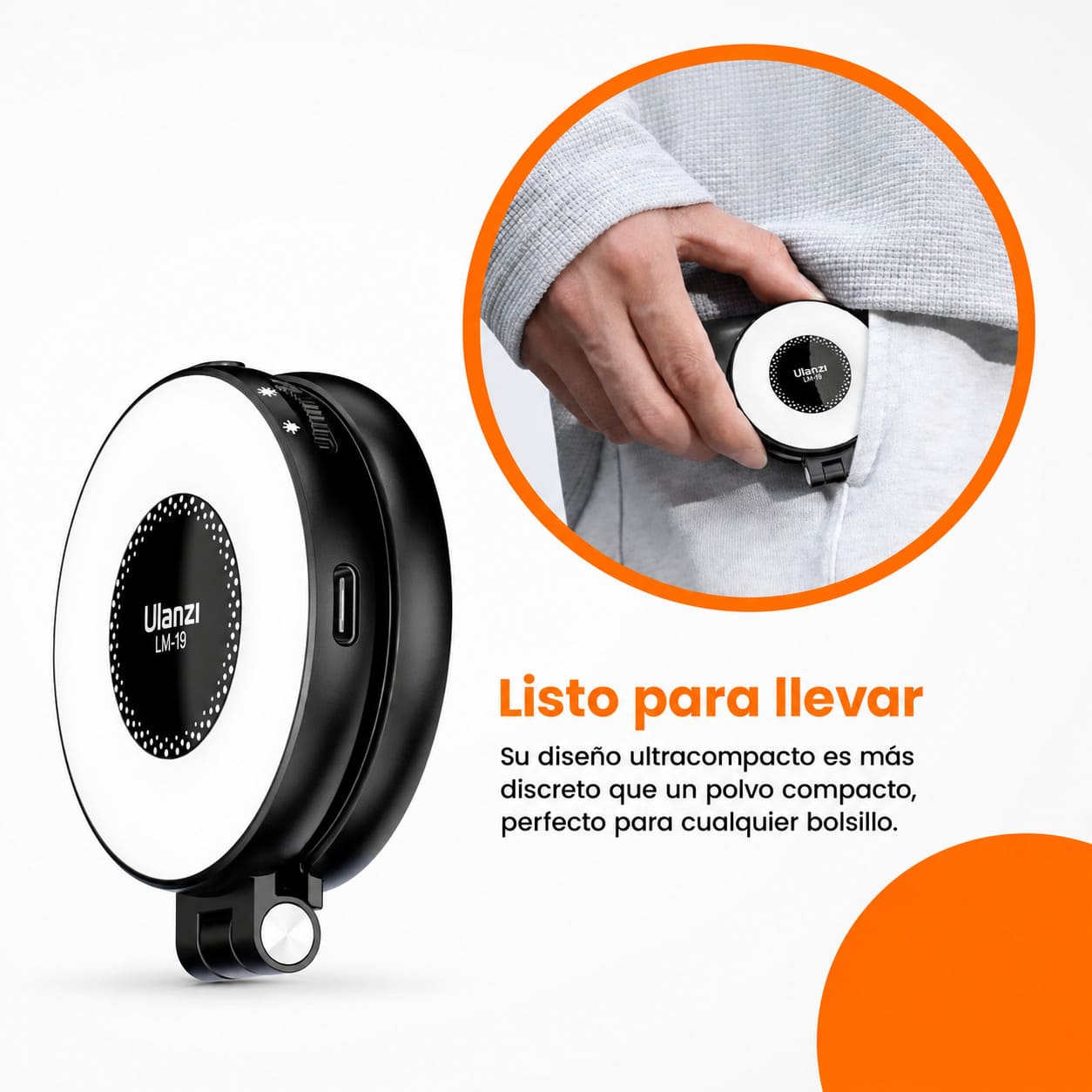 LUZ LED ULANZI LM19 MAGSAFE CRI95 SELFIE RING 2500K-8500K NEGRO - 3