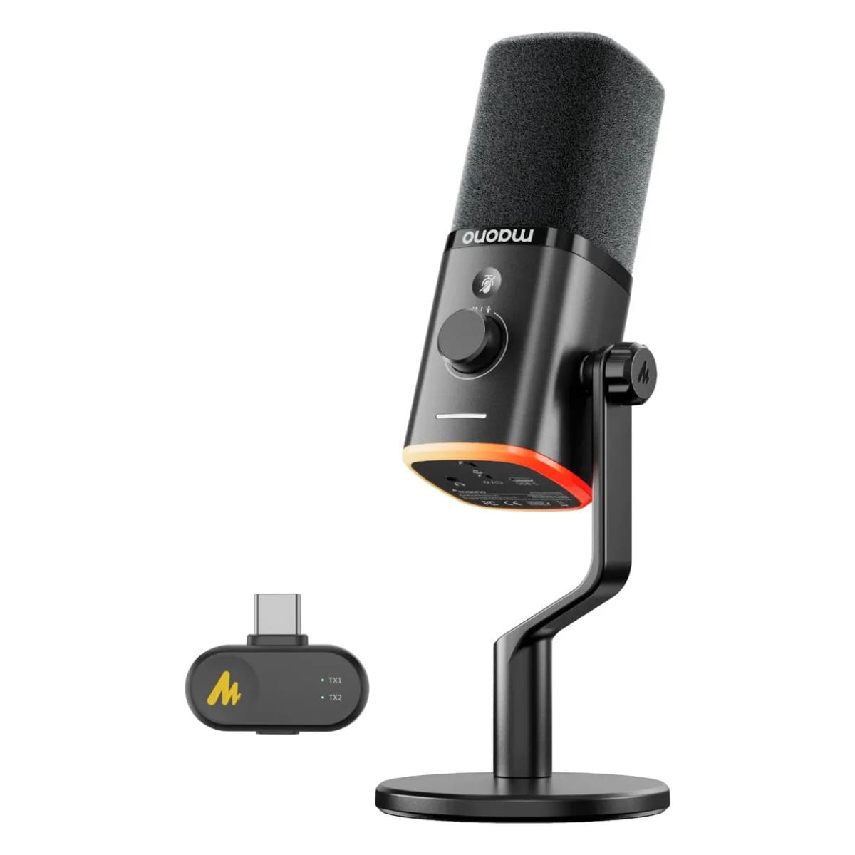MICROFONO MAONO INALAMBRICO PD100W DINAMICO ANC USB 2.4GHZ RGB NEGRO - 1