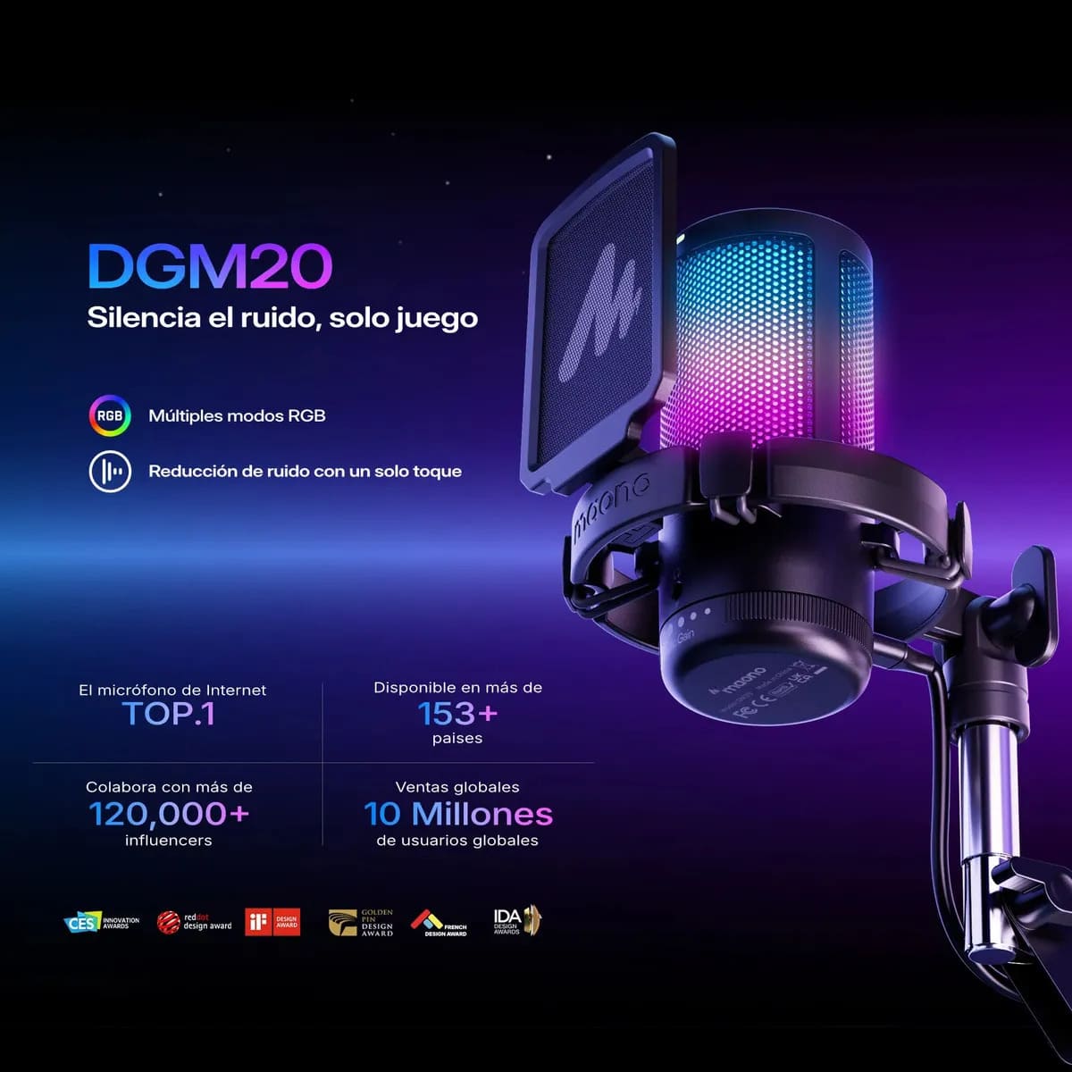 MICROFONO MAONO DGM20 GAMERWAVE USB RGB CANCELACION DE RUIDO STREAMING PODCAST - 2