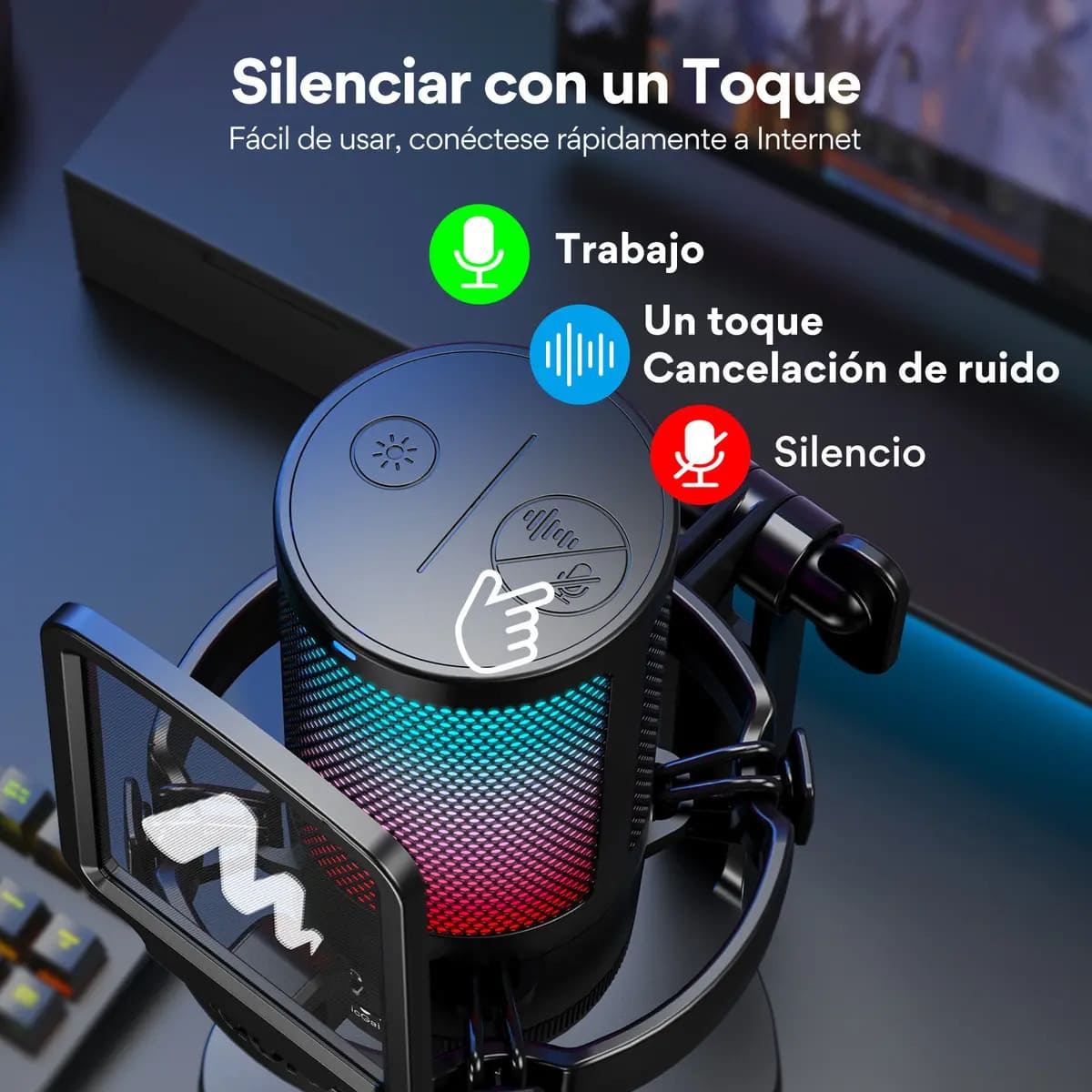 MICROFONO MAONO DGM20 GAMERWAVE USB RGB CANCELACION DE RUIDO STREAMING PODCAST - 5