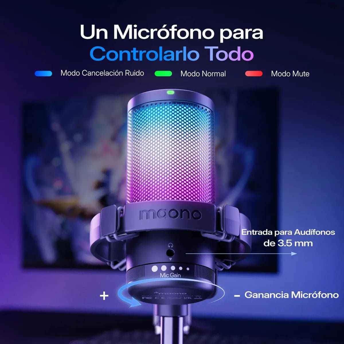 MICROFONO MAONO DGM20 GAMERWAVE USB RGB CANCELACION DE RUIDO STREAMING PODCAST - 6