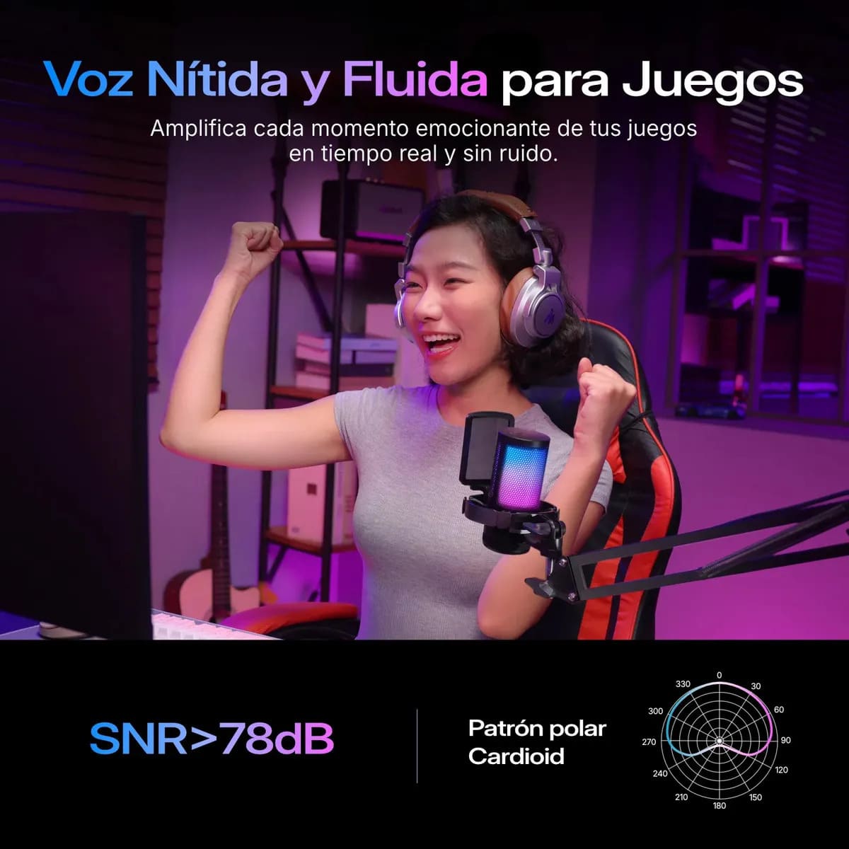MICROFONO MAONO DGM20 GAMERWAVE USB RGB CANCELACION DE RUIDO STREAMING PODCAST - 7