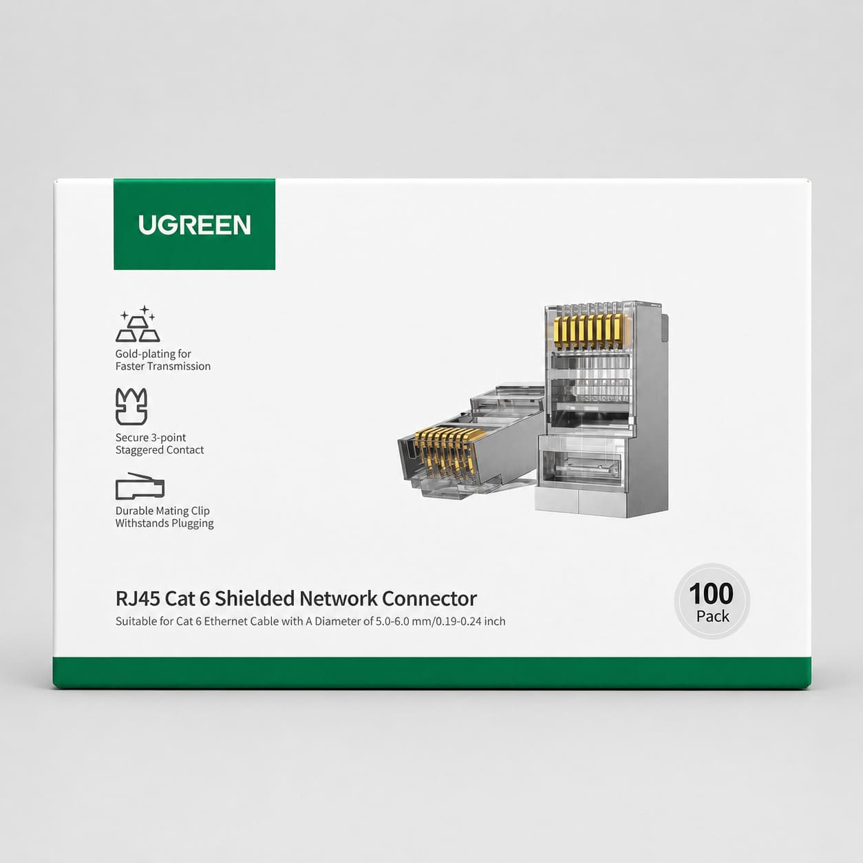 CONECTOR RJ45 UGREEN NW111 CAT6 METAL BLINDADO 8P8C PACK 100 UNIDADES - 2