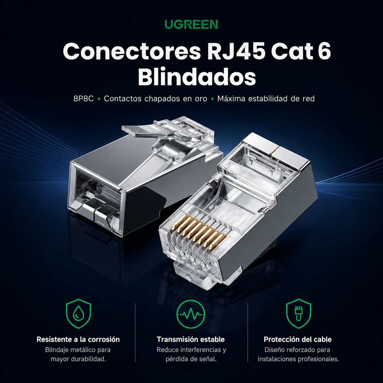 CONECTOR RJ45 UGREEN NW111 CAT6 METAL BLINDADO 8P8C PACK 100 UNIDADES - 3