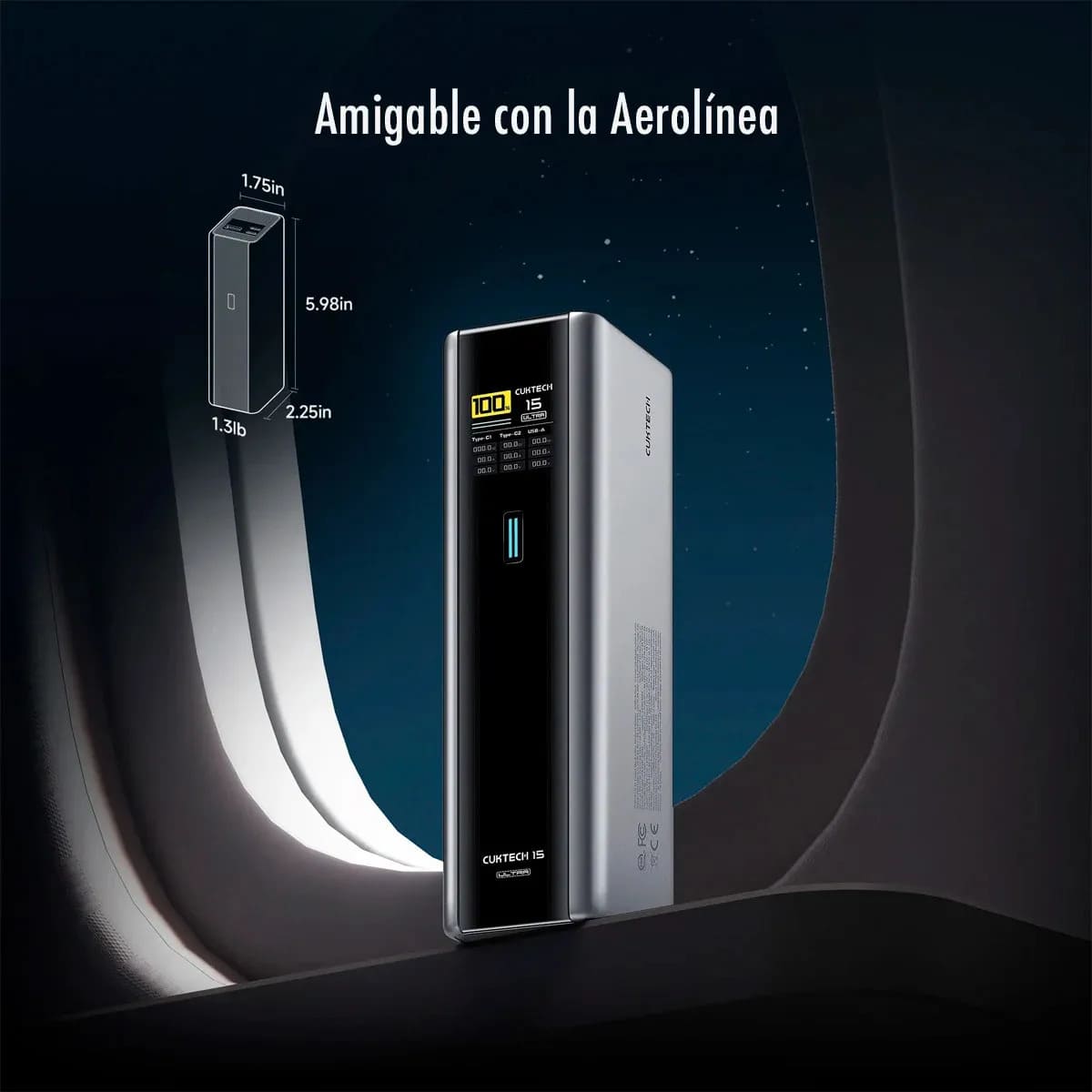 POWER BANK CUKTECH 15 ULTRA PB200U 20000MAH 210W TFT PD3.1 ALUMINIO - 5