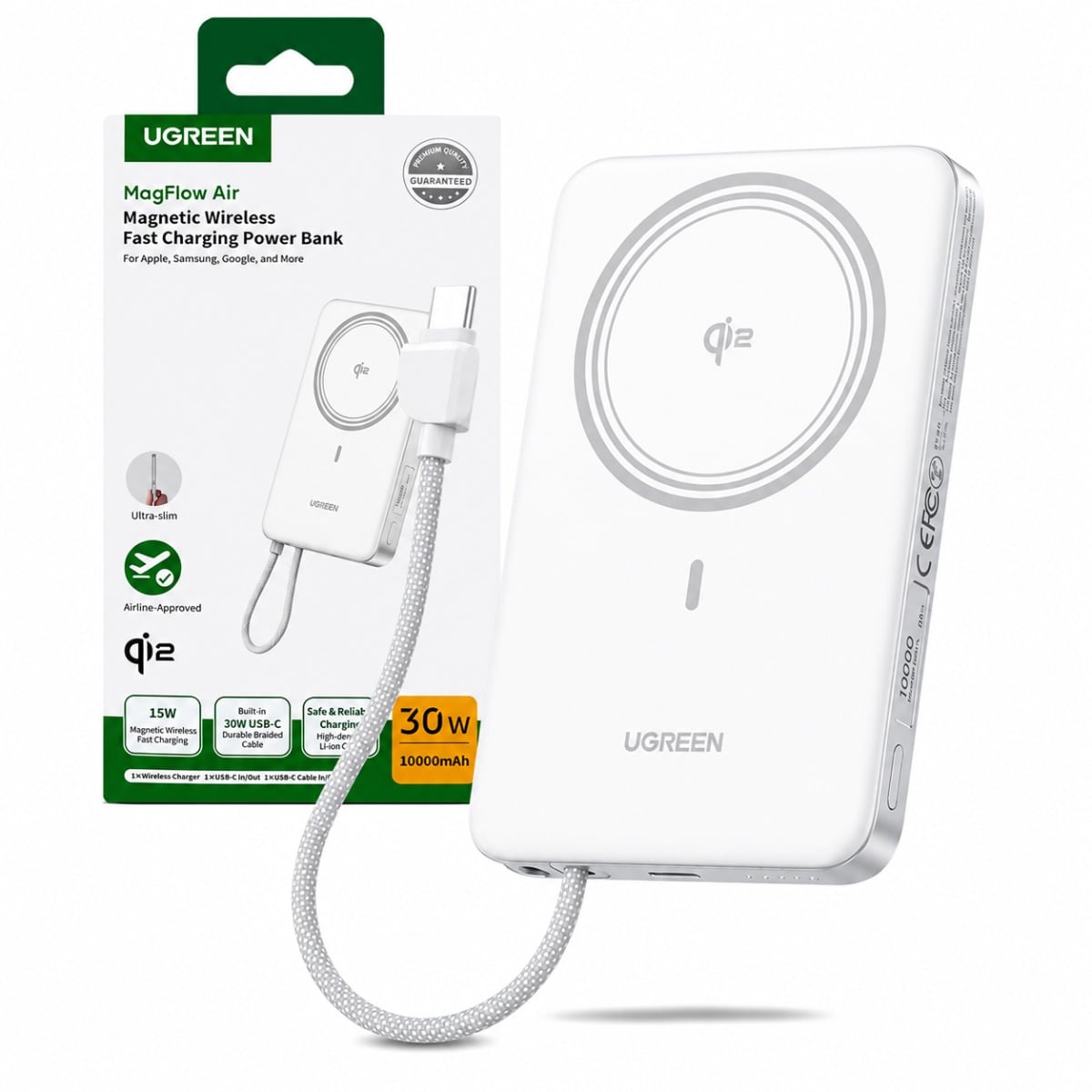 POWER BANK UGREEN PB570 MAGFLOW QI2 30W 10000MAH ULTRA SLIM - 1