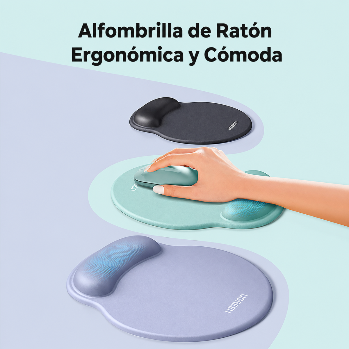 MOUSES PAD UGREEN LP668 ERGONOMICO REPOSAMUÑECAS MEMORY FOAM VERDE - 3