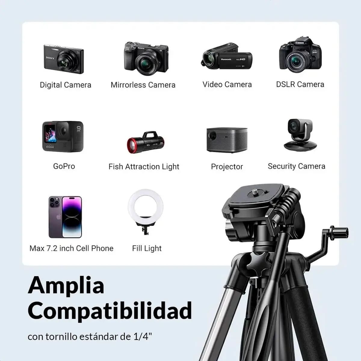 TRÍPODE PROFESIONAL UGREEN LP661 DE 175CM PARA CÁMARA Y CELULAR - 3