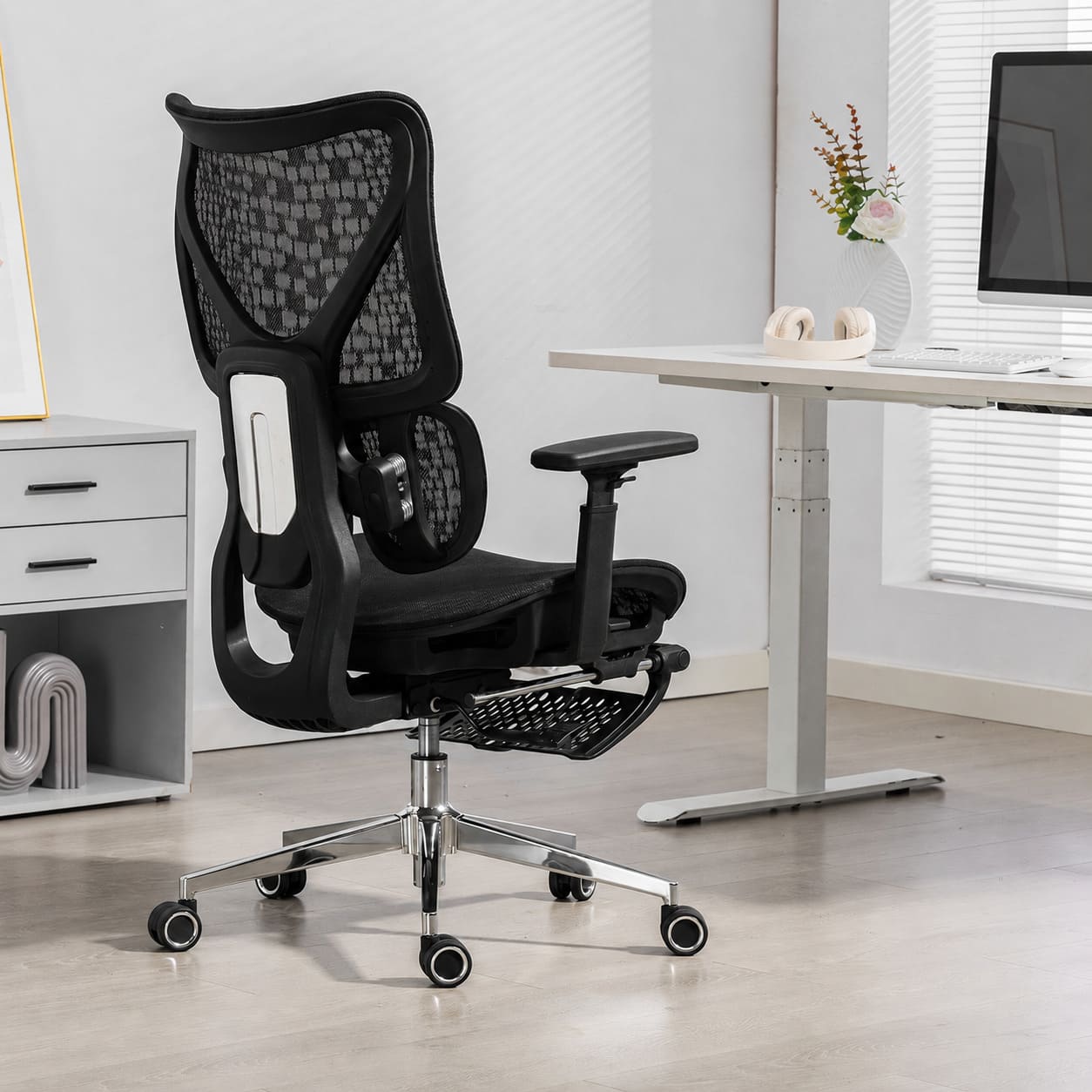 SILLA ERGONOMICA HAVEN D100 PRO RECLINABLE 145º DOBLE LUMBAR REPOSAPIES NEGRO - 2