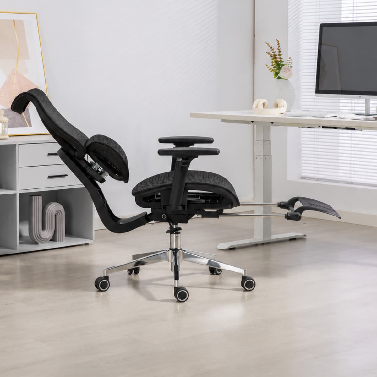 SILLA ERGONOMICA HAVEN D100 PRO RECLINABLE 145º DOBLE LUMBAR REPOSAPIES NEGRO - 3
