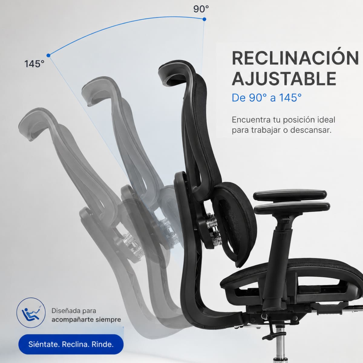SILLA ERGONOMICA HAVEN D100 PRO RECLINABLE 145º DOBLE LUMBAR REPOSAPIES NEGRO - 6
