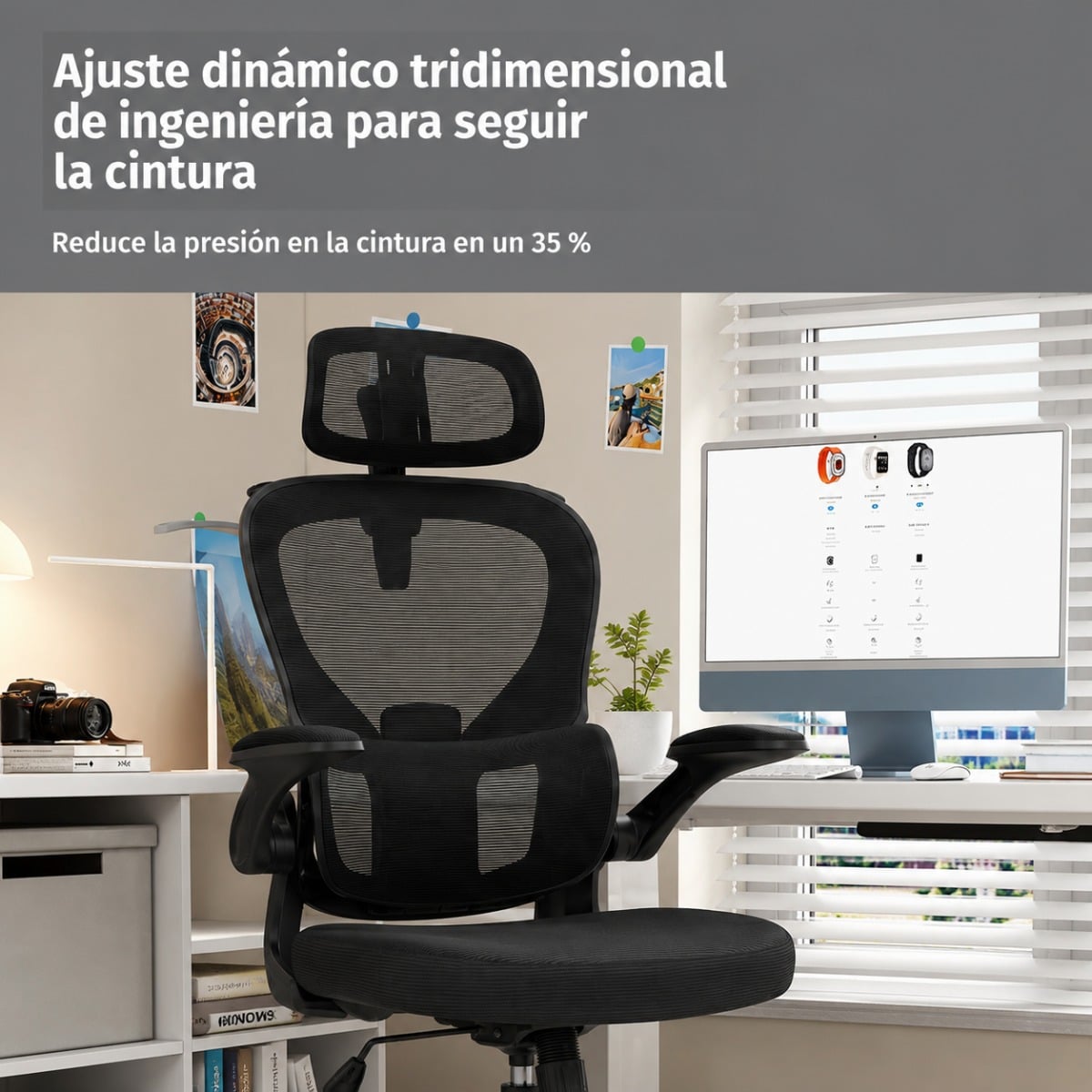 SILLA ERGONOMICA HAVEN D1 SOPORTE LUMBAR AJUSTABLE BASE DE ACERO NEGRO - 10