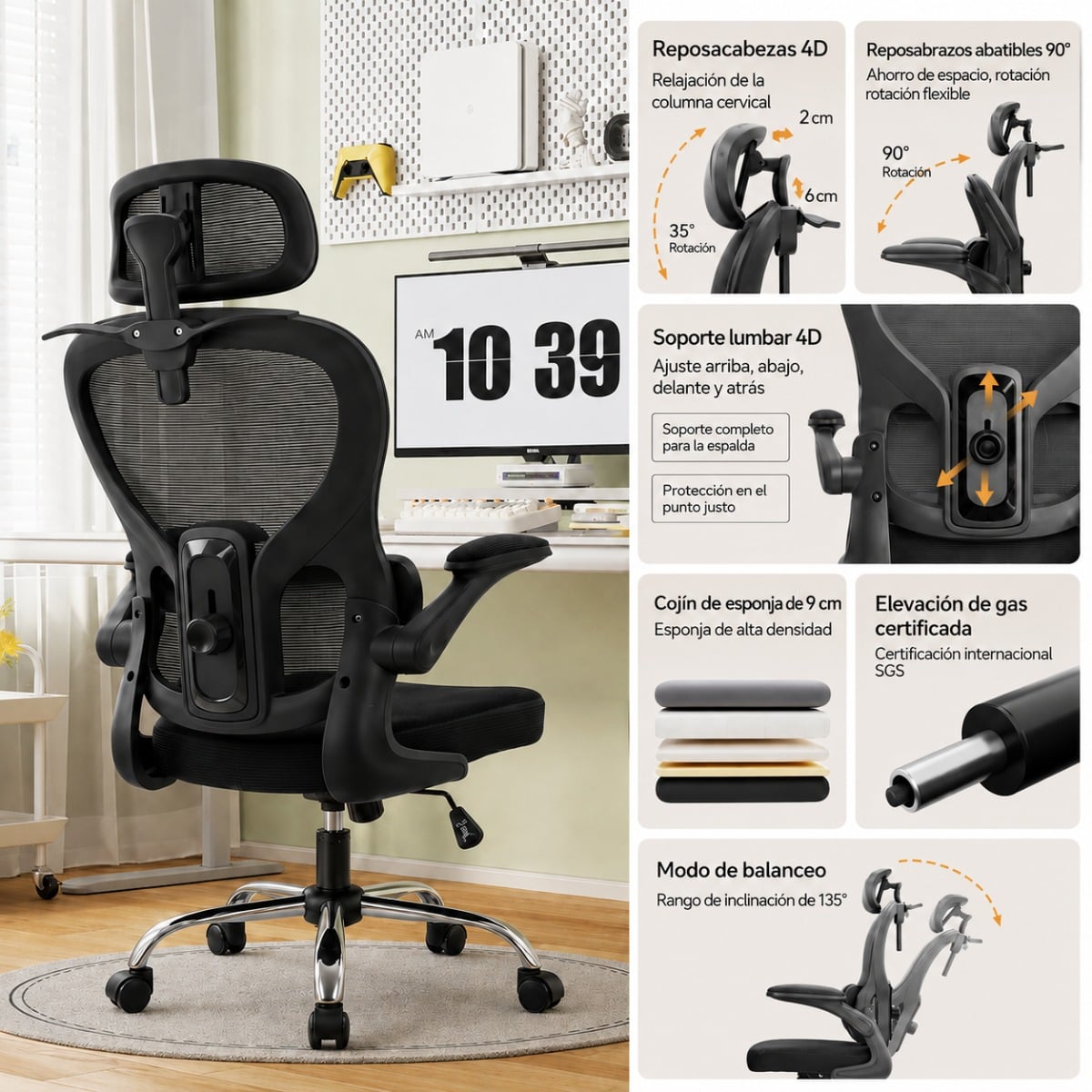 SILLA ERGONOMICA HAVEN D1 SOPORTE LUMBAR AJUSTABLE BASE DE ACERO NEGRO - 2