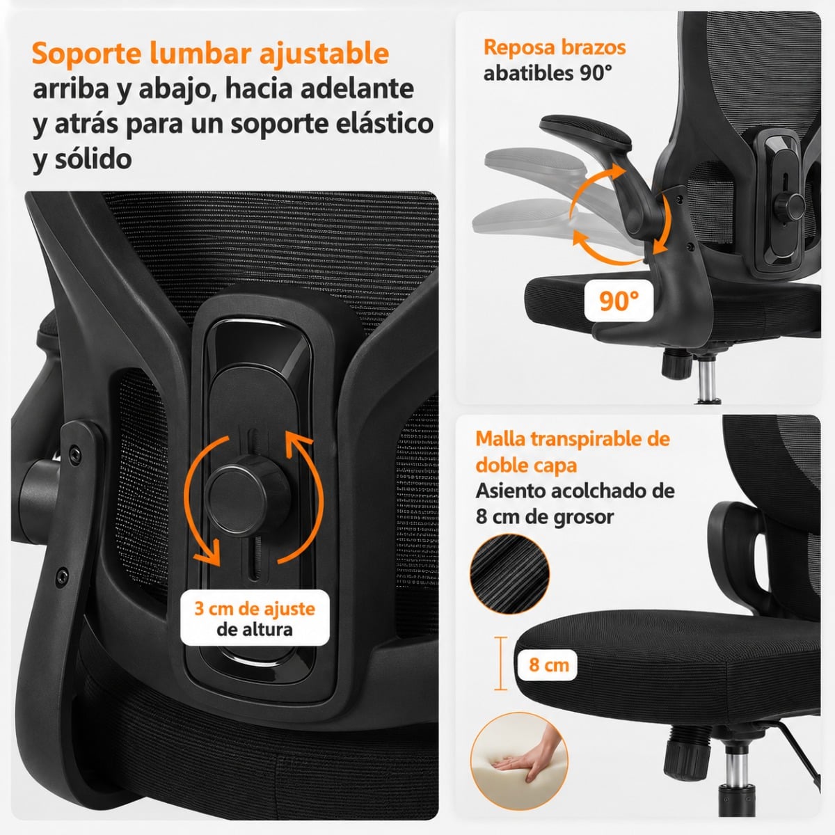 SILLA ERGONOMICA HAVEN D1 SOPORTE LUMBAR AJUSTABLE BASE DE ACERO NEGRO - 7