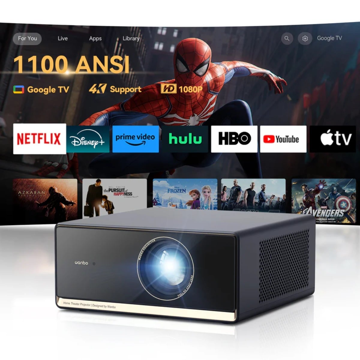 PROYECTOR WANBO X5 PRO 1080P 1100 LUMENS HDR10 4K GOOGLE TV - 2
