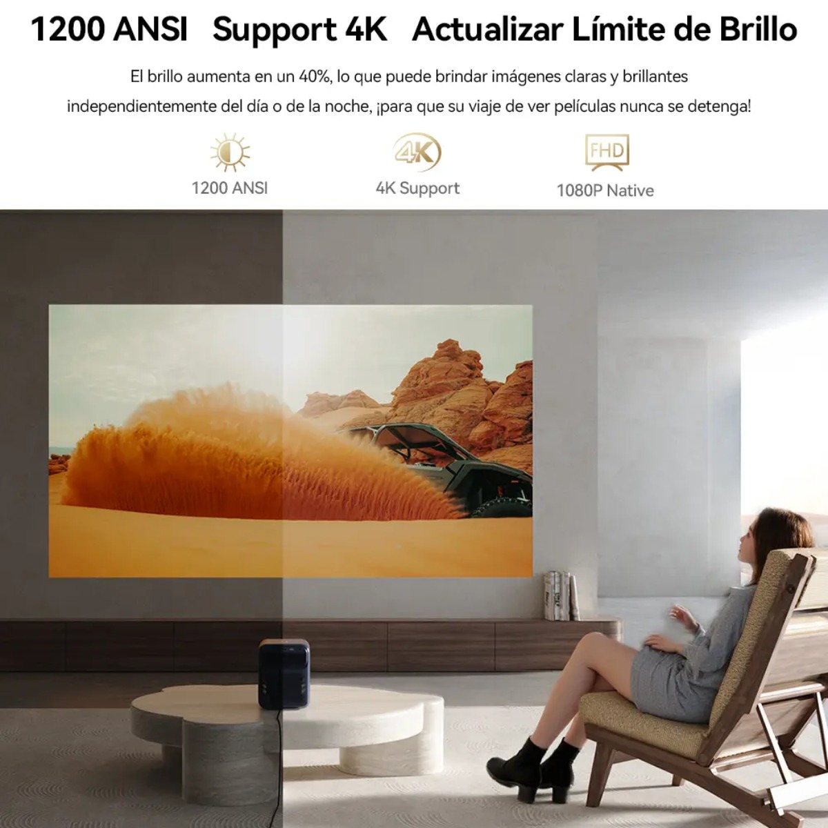 PROYECTOR WANBO MOZART 1 PRO 2025 1080P 1200 LUMENES MEMC 4K - 5