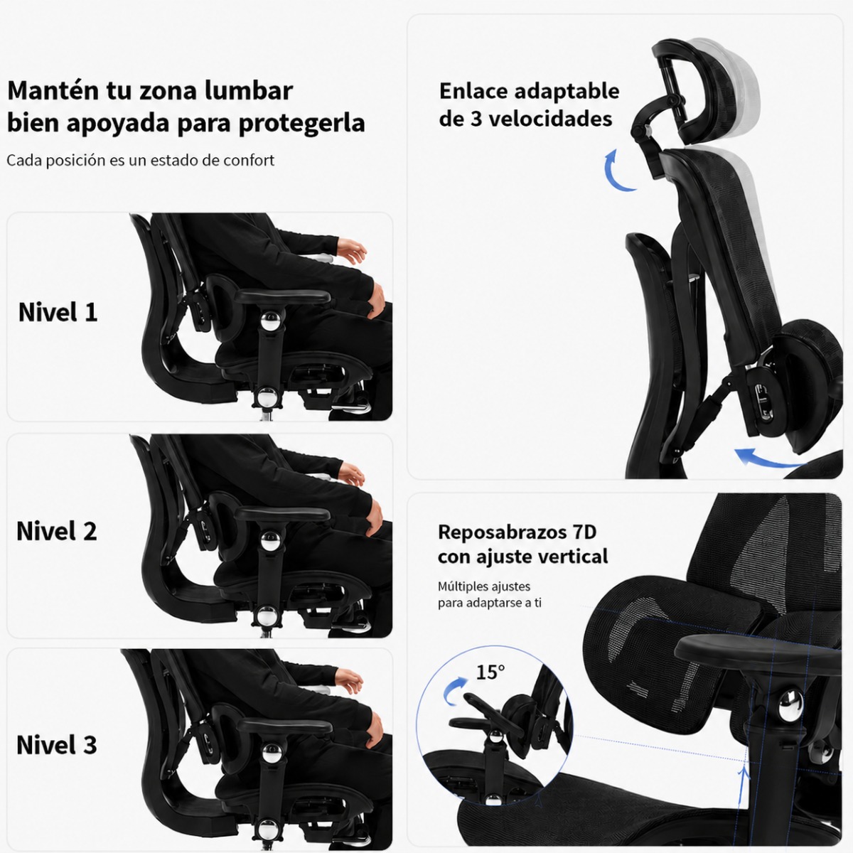 SILLA ERGONOMICA HAVEN S100 ULTRA LUMBAR ANATOMICO MESH BRAZOS 7D NEGRO - 4